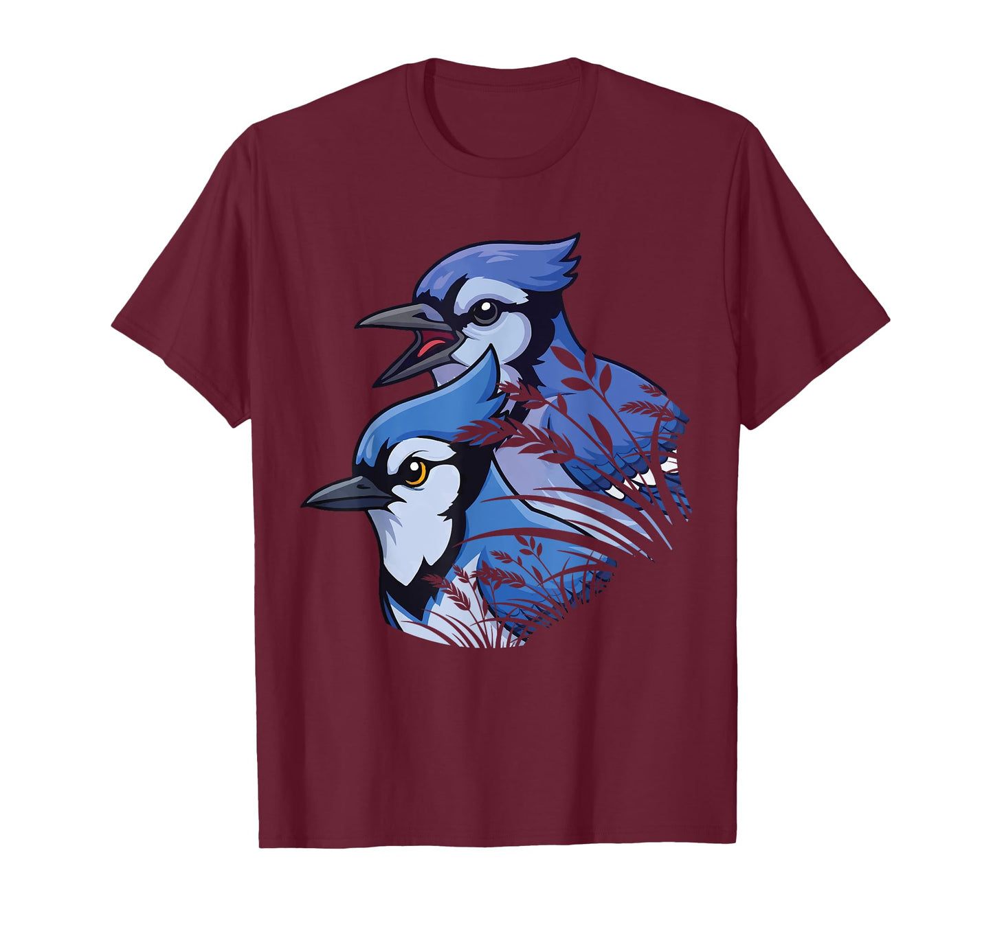 Two blue jays are behind the grass, peeking ahead T-Shirt