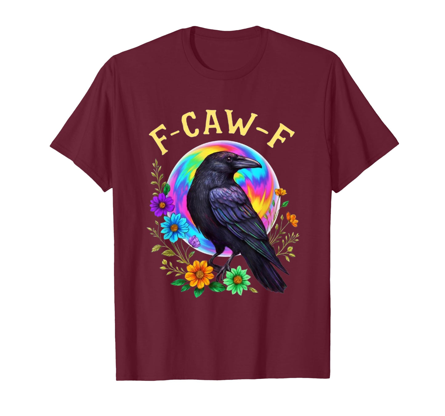 F-Caw-F Black Crow Bird Floral T-Shirt