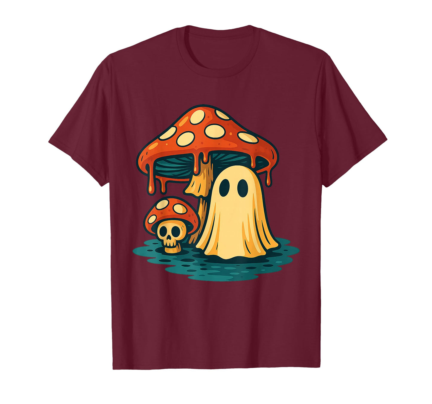 Funny Halloween Ghost Mushroom Spooky Head Skeleton T-Shirt