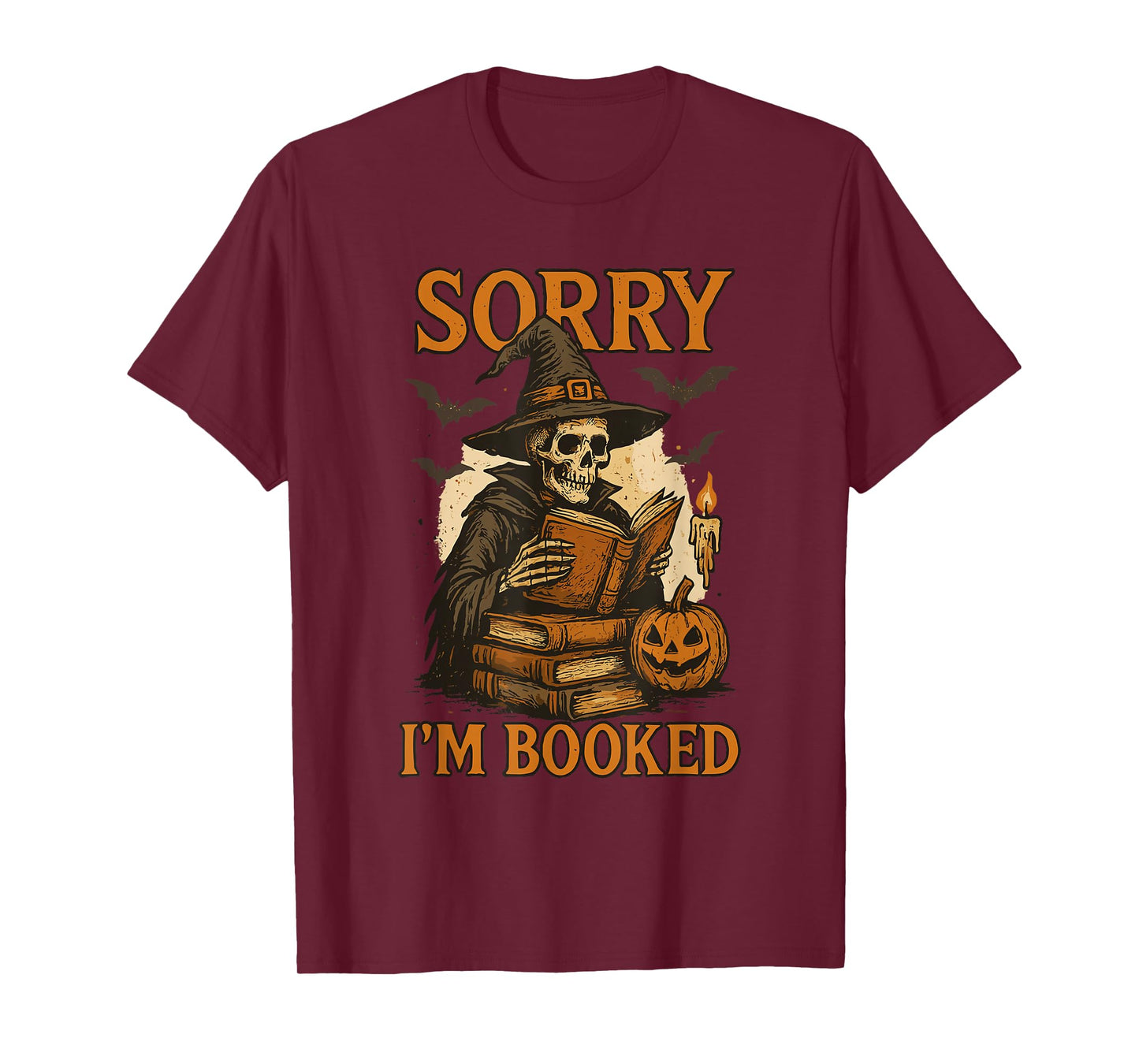Sorry I’m Booked Funny Halloween Skeleton Reading Book Lover T-Shirt