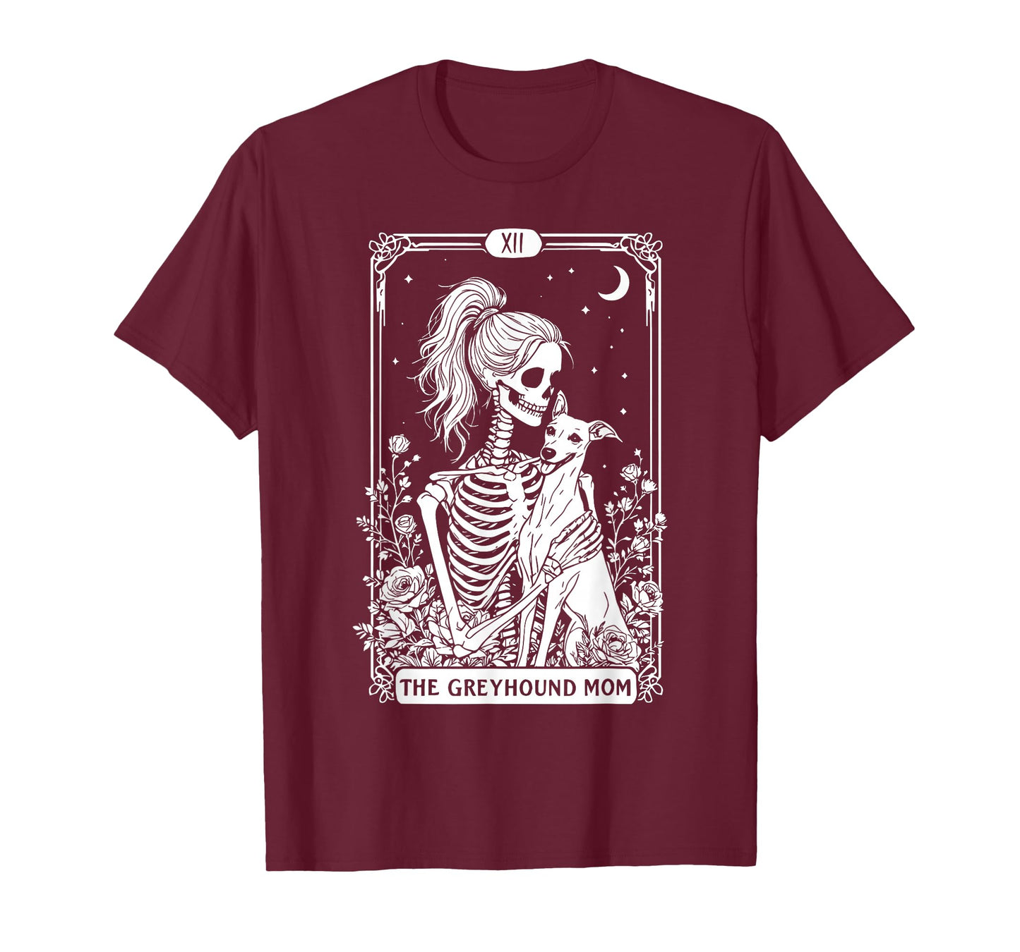 Funny Skeleton Greyhound Mom Tarot Card Halloween Witches T-Shirt