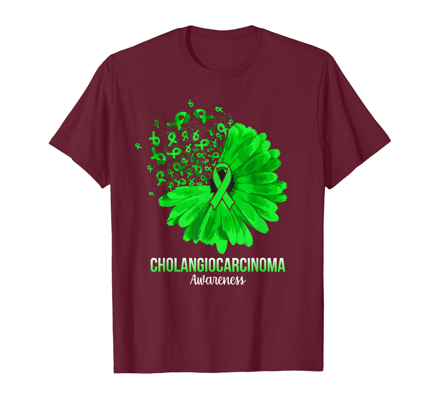 Cholangiocarcinoma Awareness Green Ribbon Flower T-Shirt