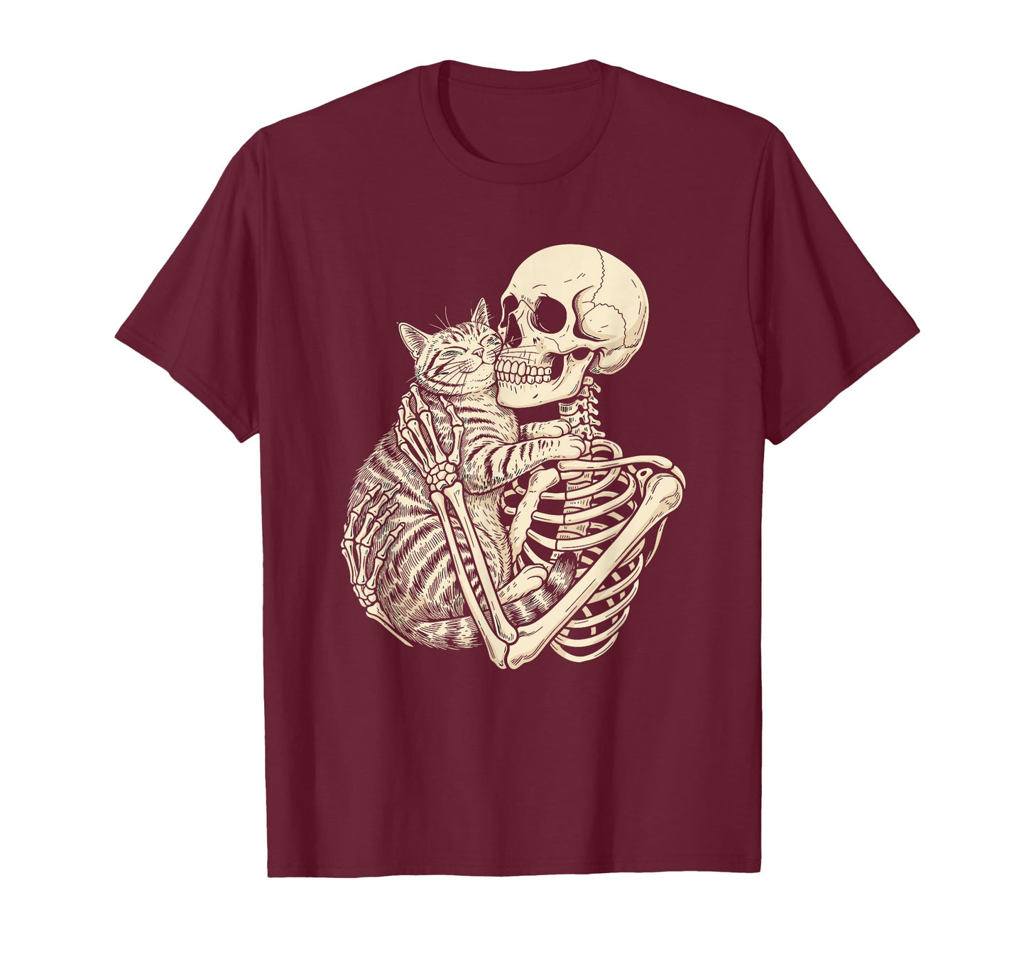 Skeleton Hugging Cat Lovers Halloween T-Shirt