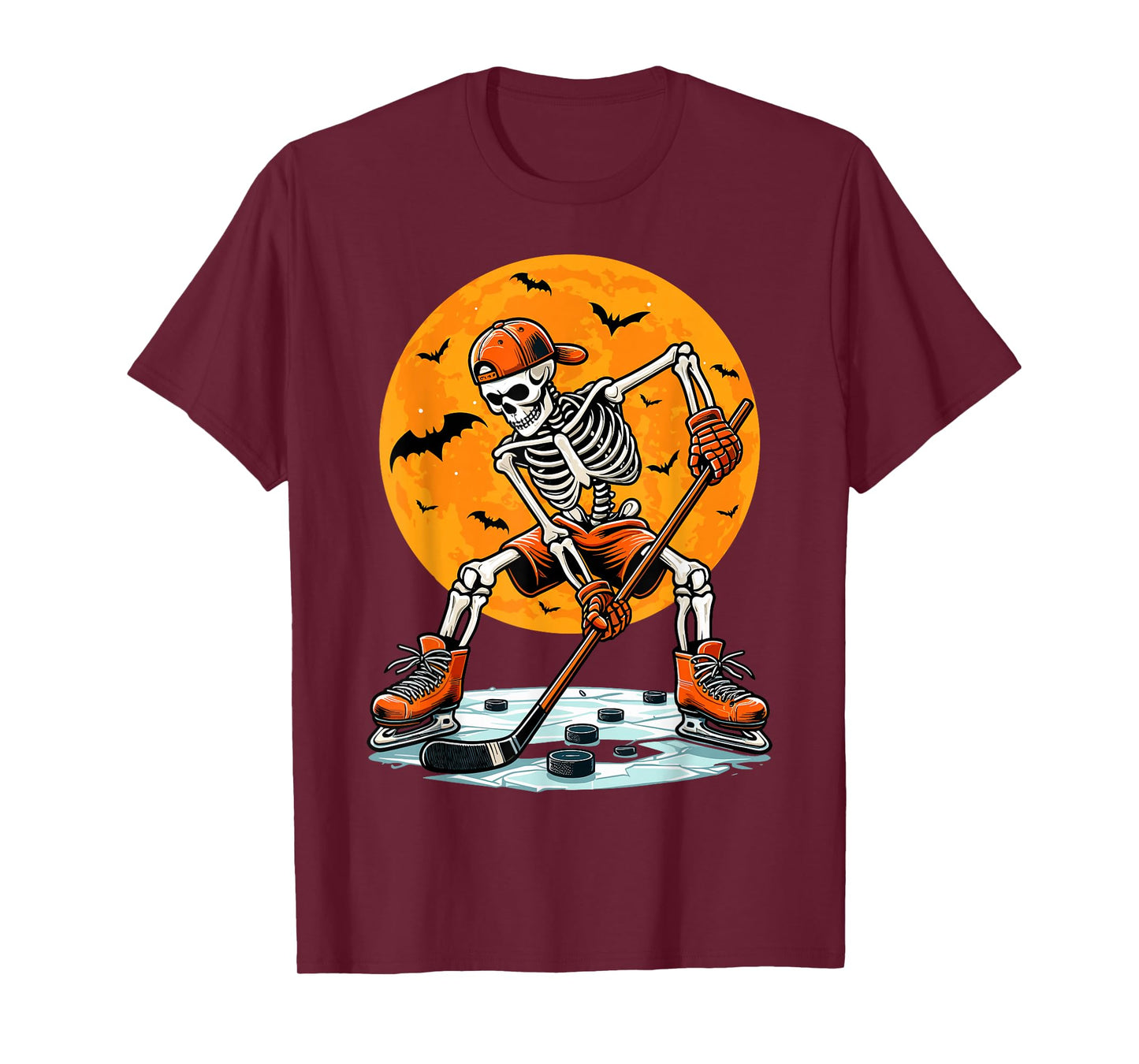 Ice Hockey Skeleton Spooky Boys Halloween Hockey Player T-Shirt