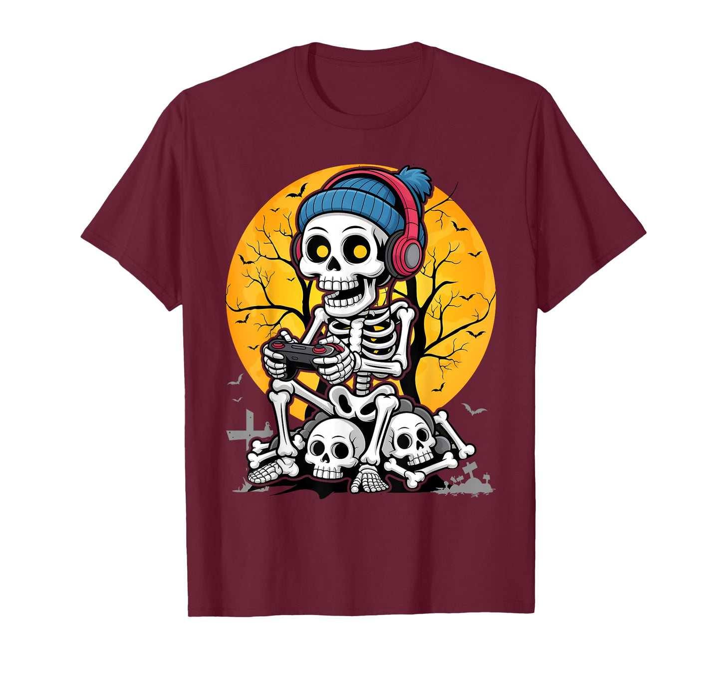 Halloween Skeleton Gamer Video Game Boys Kids Teens Gaming T-Shirt