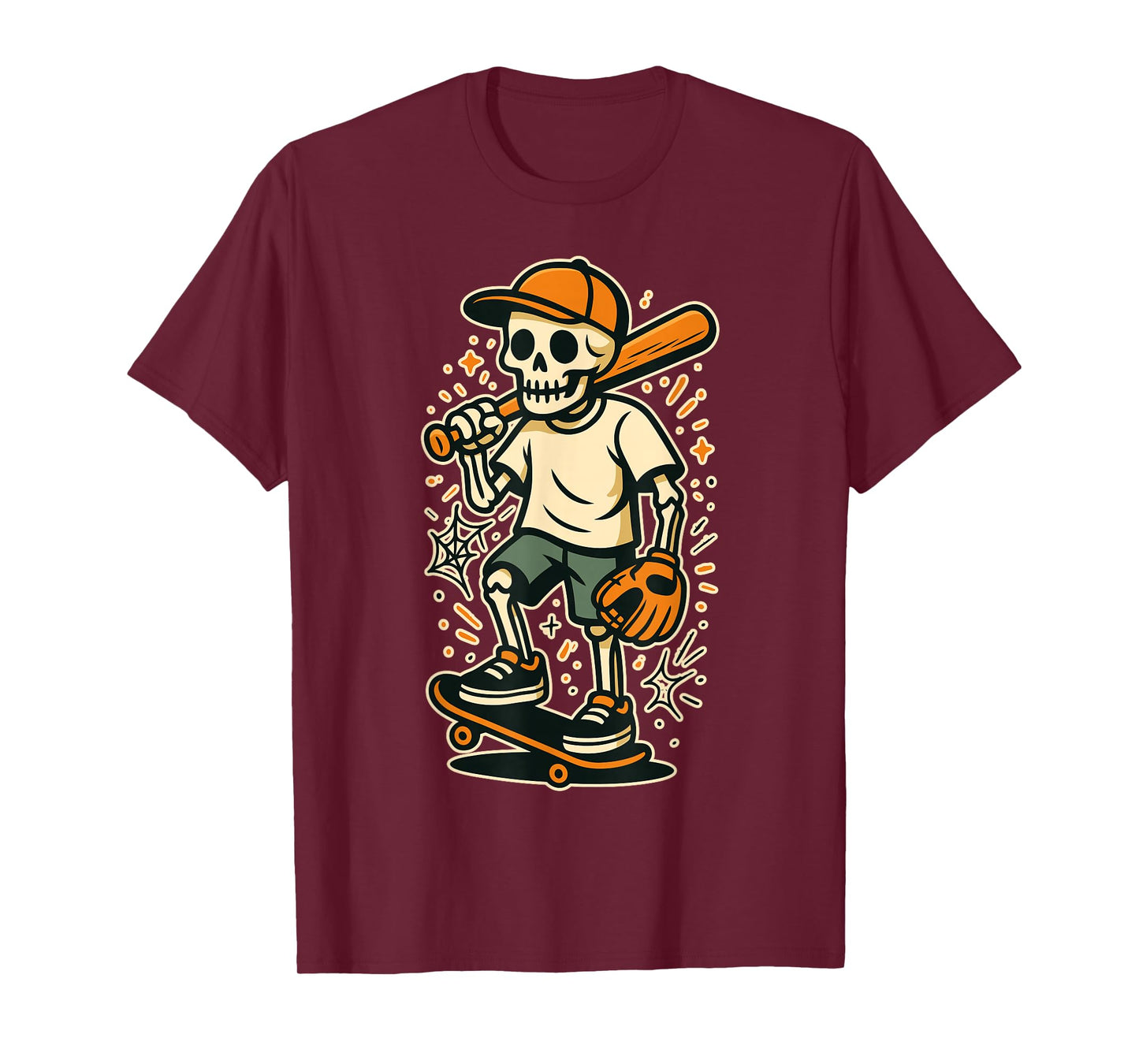 Halloween Skeleton Baseball Skateboard Kids Graphic T-Shirt