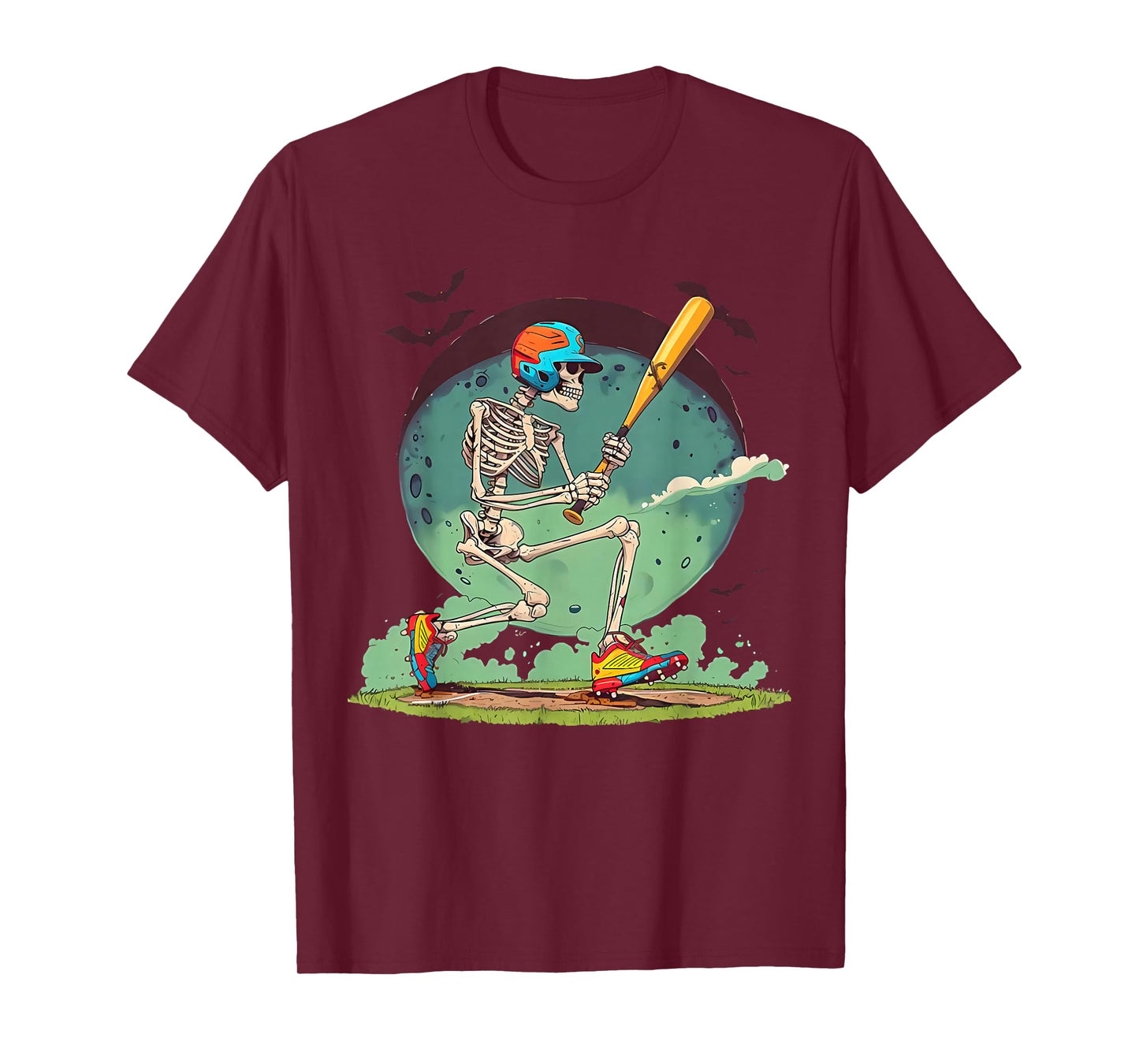 Skeleton Baseball Player Halloween Costume Funny Men Boys T-Shirt