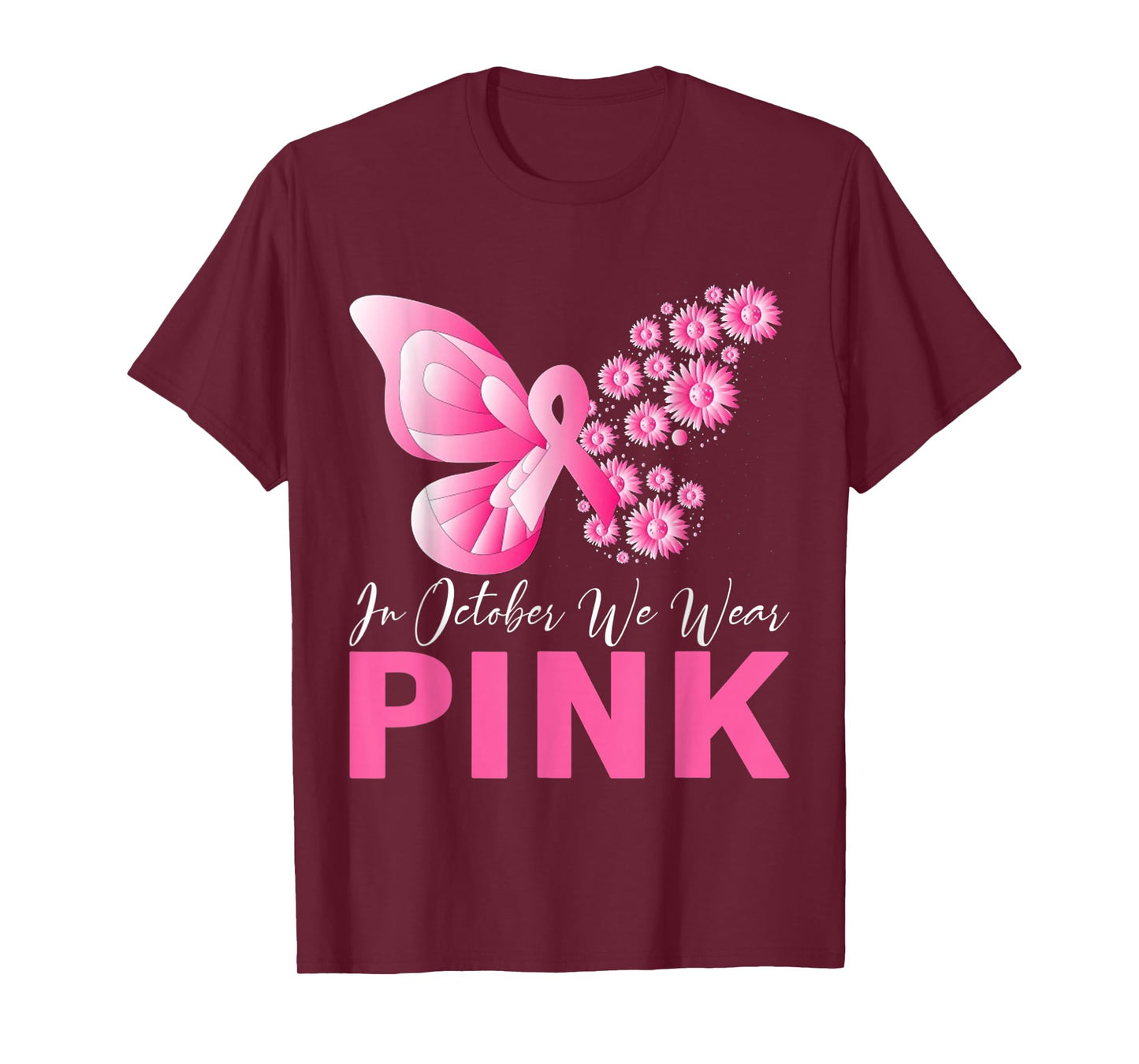In October We Wear Pink Butterfly Breast Cancer Awareness T-Shirt