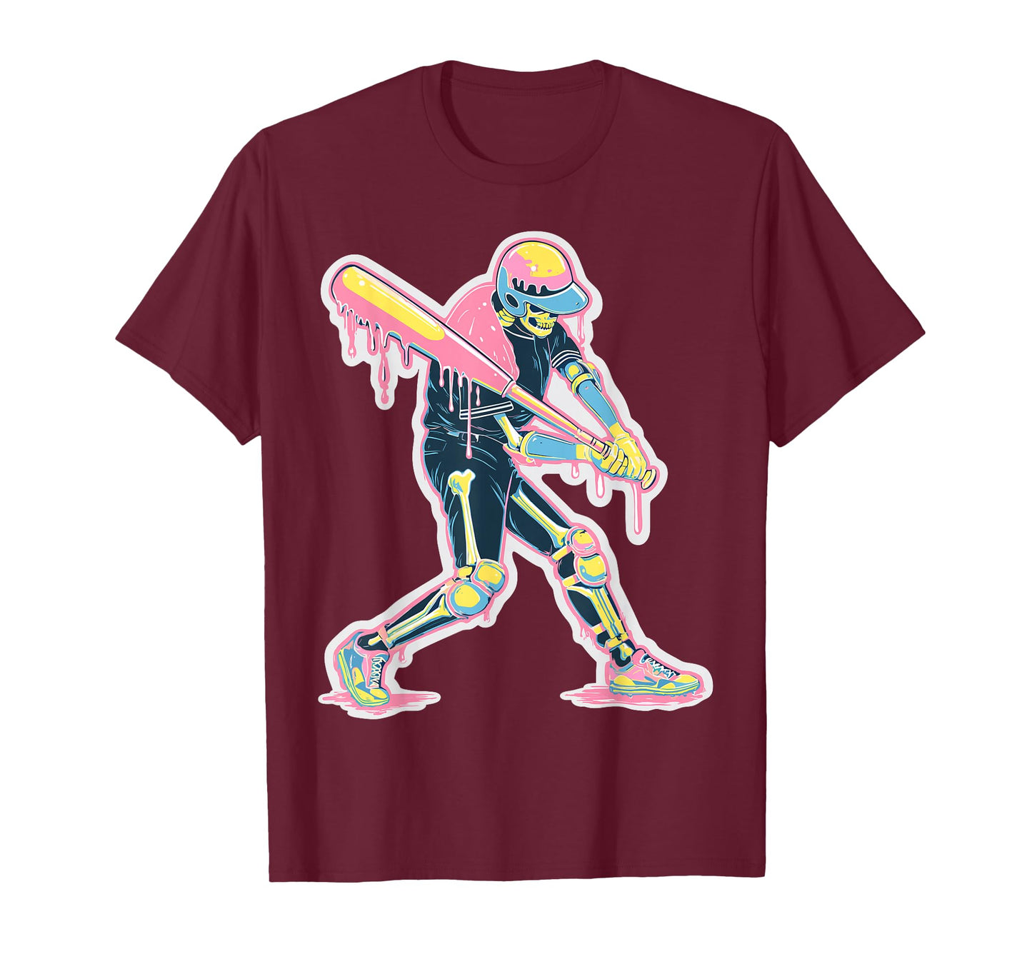 Skeleton Baseball Drip Batter Ice Cream Melting Graphic T-Shirt