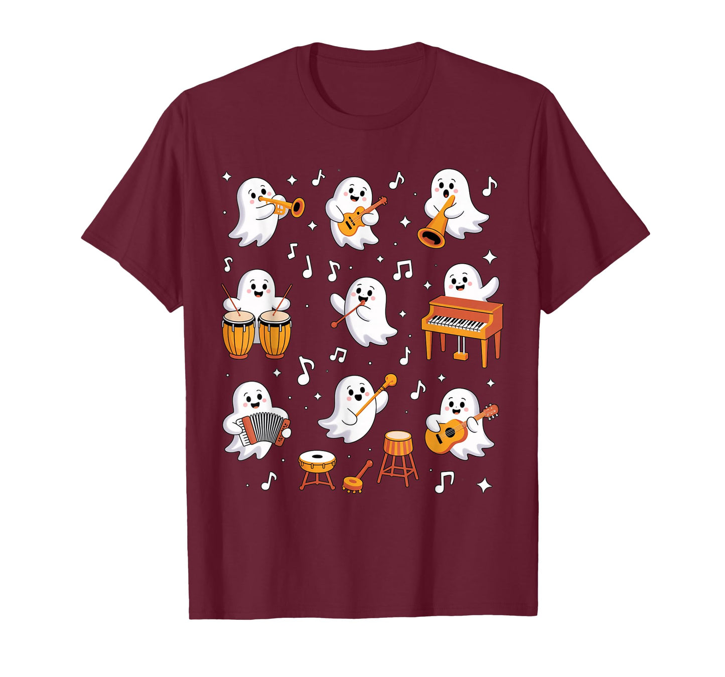 Music Teacher Ghost Playing Musical Instruments Halloween T-Shirt