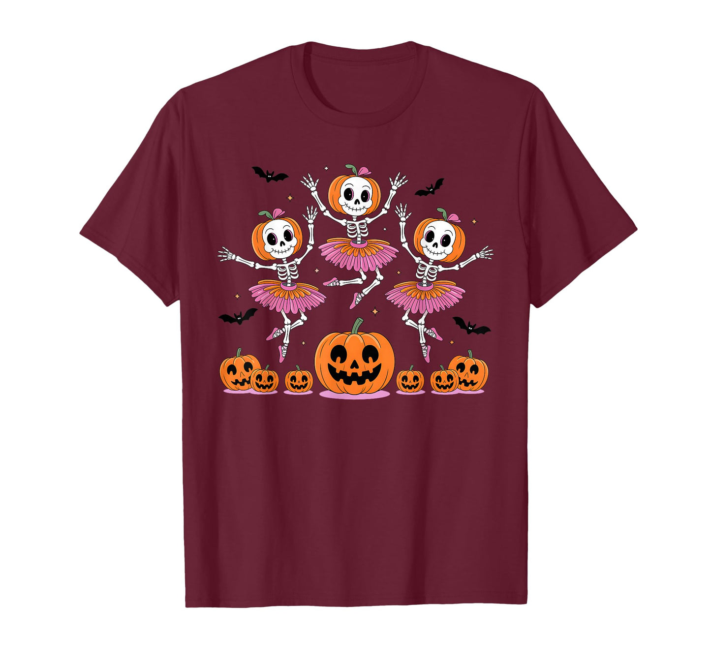 Girls Halloween Ballet Skeleton Pumpkin Girls Skeleton Women T-Shirt
