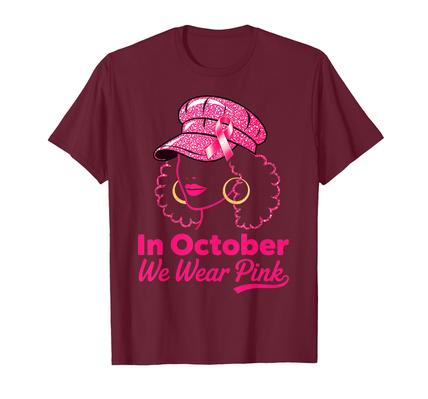 in October We Wear Pink Black Women Breast Cancer Awareness T-Shirt