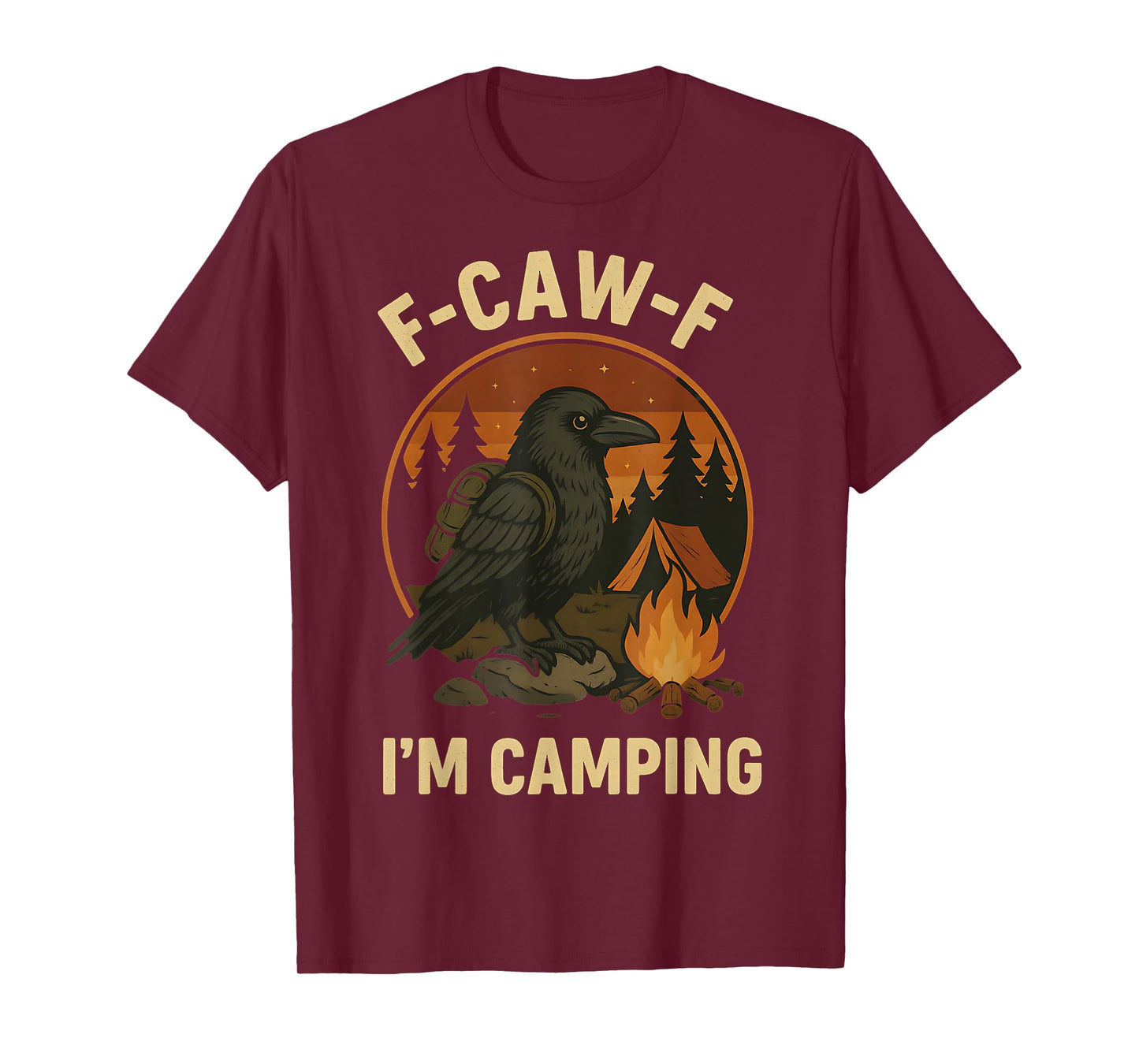 Funny Raven Camping Shirt Crow Tent Forest Bonfire T-Shirt