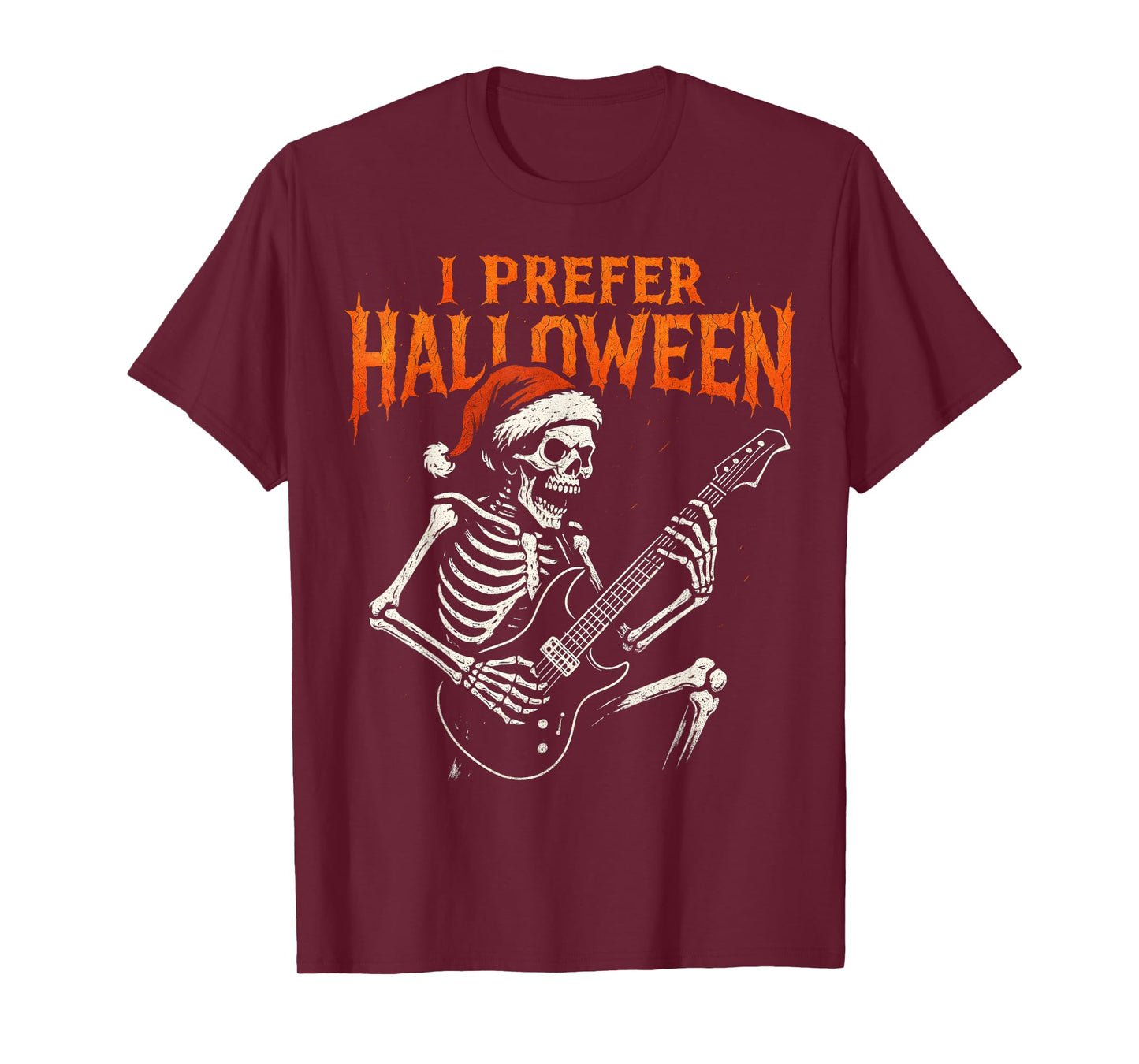 Santa Hat Skeleton Rock Guitar I Prefer Halloween Christmas T-Shirt