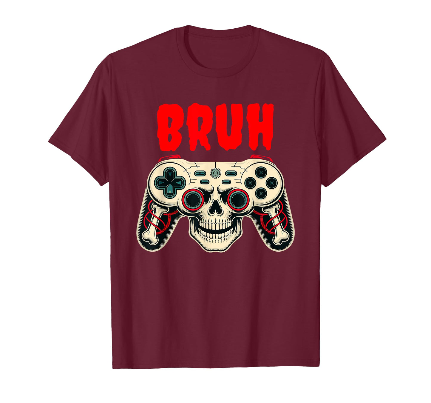 Bruh Skeleton Gamer Skull Controller Funny Spooky Halloween T-Shirt