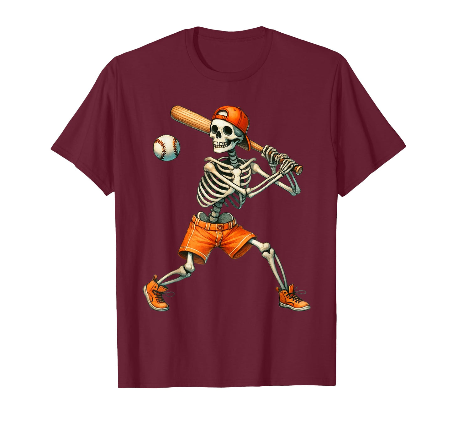 Skeleton Batting Baseball Halloween Funny Men Boys Kids T-Shirt