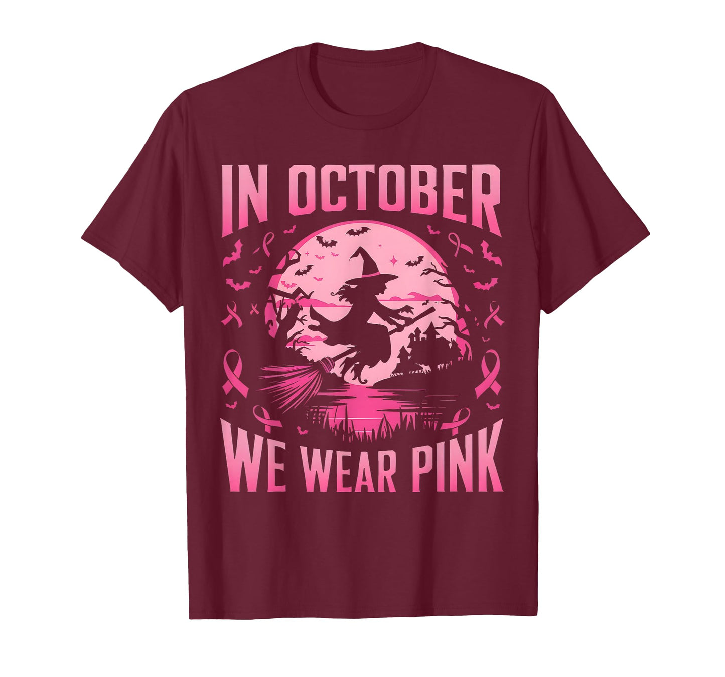 In October We Wear Pink Ghost Witch Breast Cancer Awareness T-Shirt