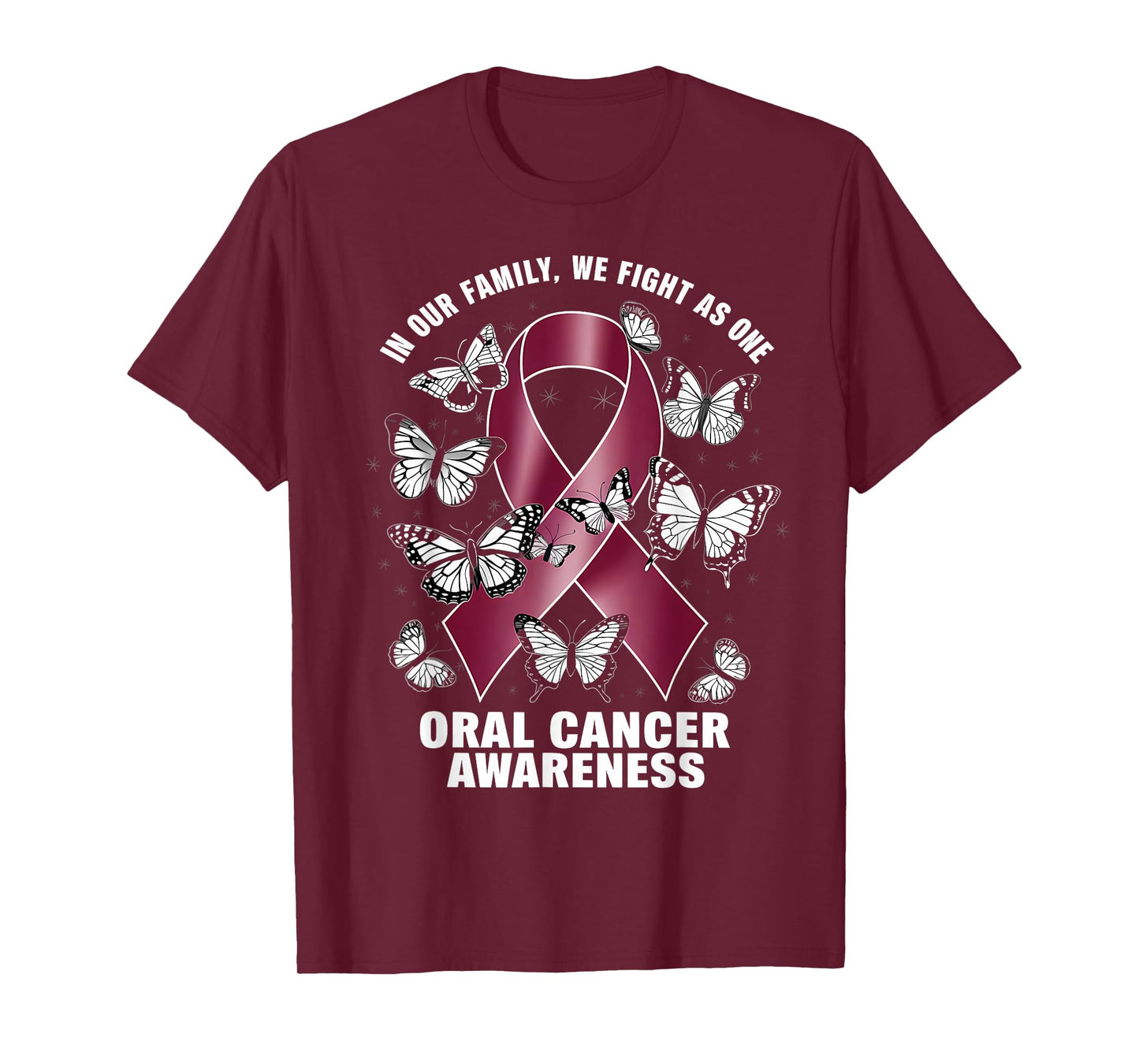 We Fight As One Burgundy Ribbon Oral Cancer Awareness T-Shirt