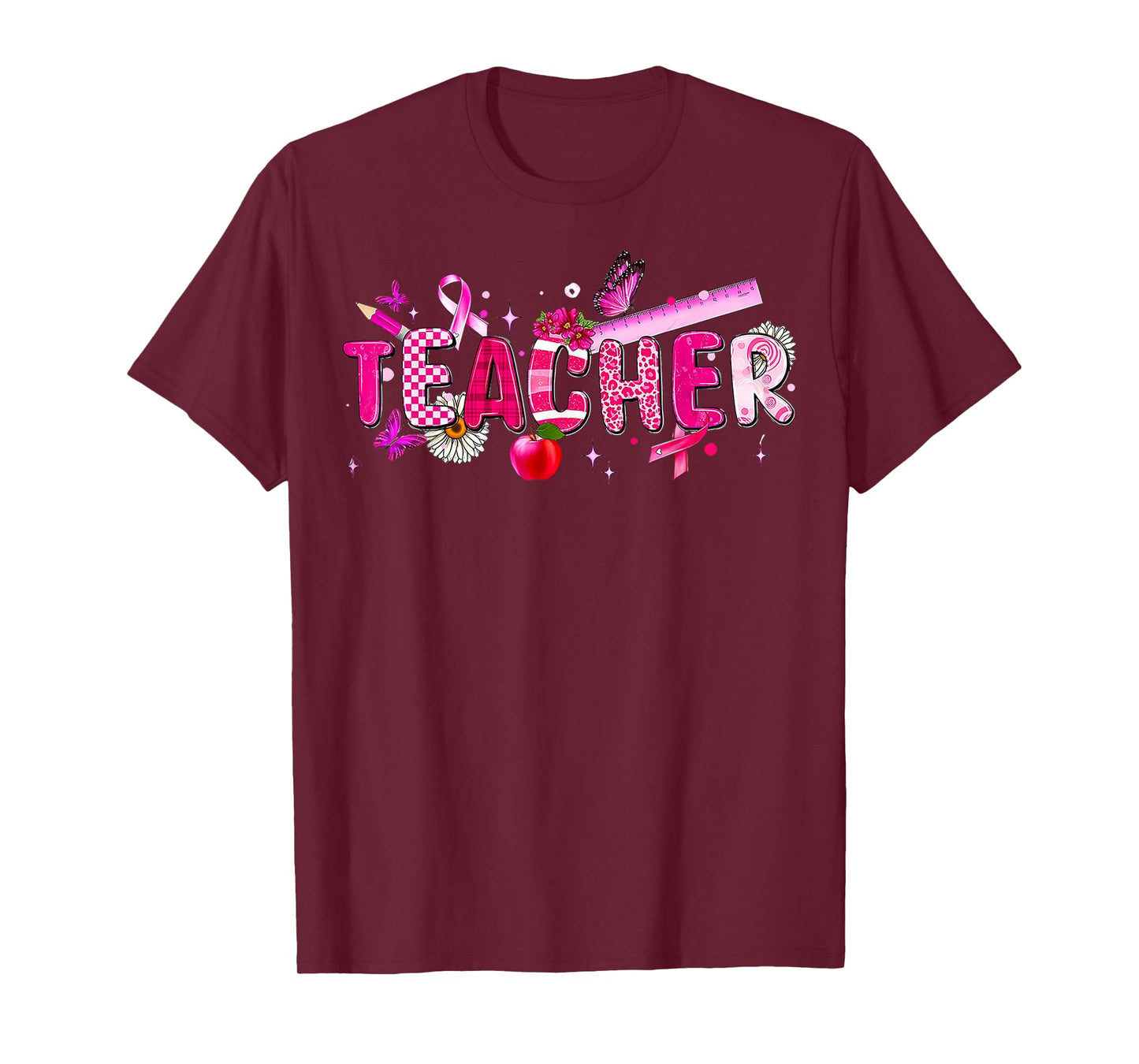Cancer Awareness Teacher Pink Ribbon Breast Cancer Month T-Shirt