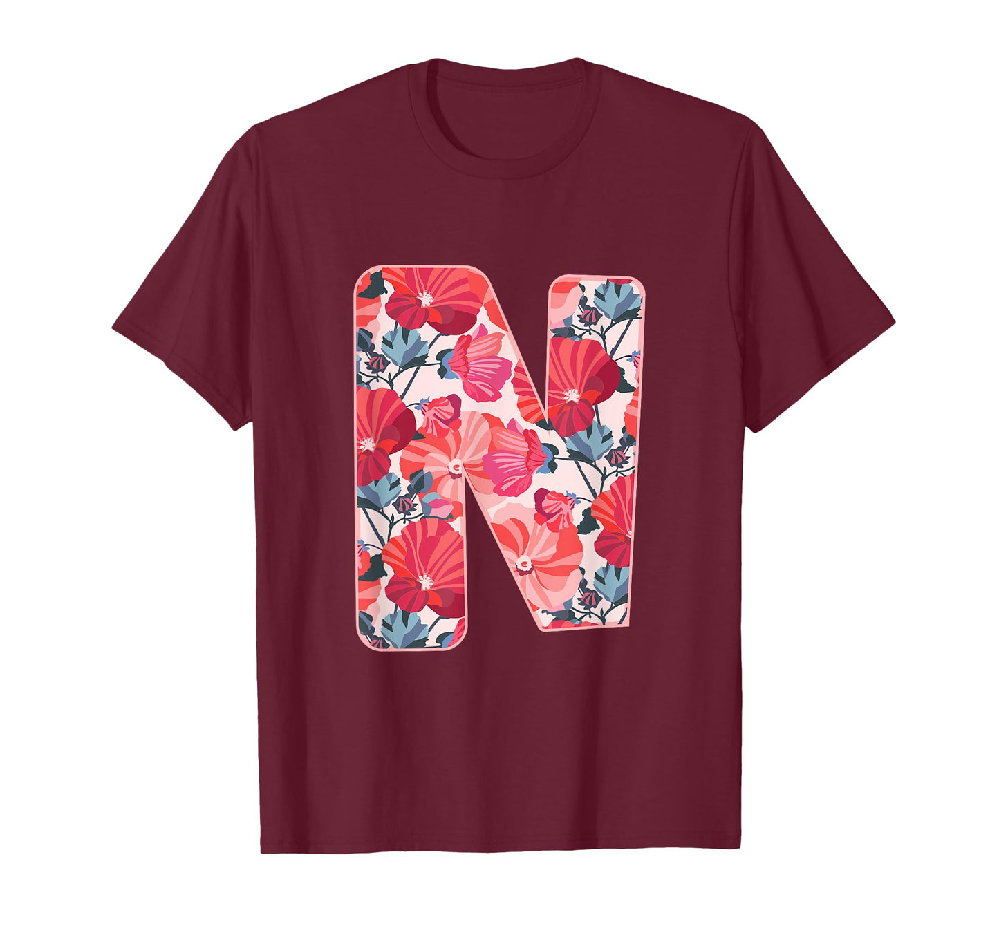 Letter N Sign Alphabet Last Name Consonants Flower Gift T-Shirt