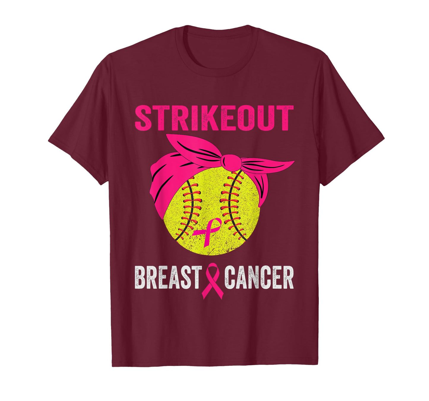 Strike Out Softball Breast Cancer Awareness Messy Bun T-Shirt
