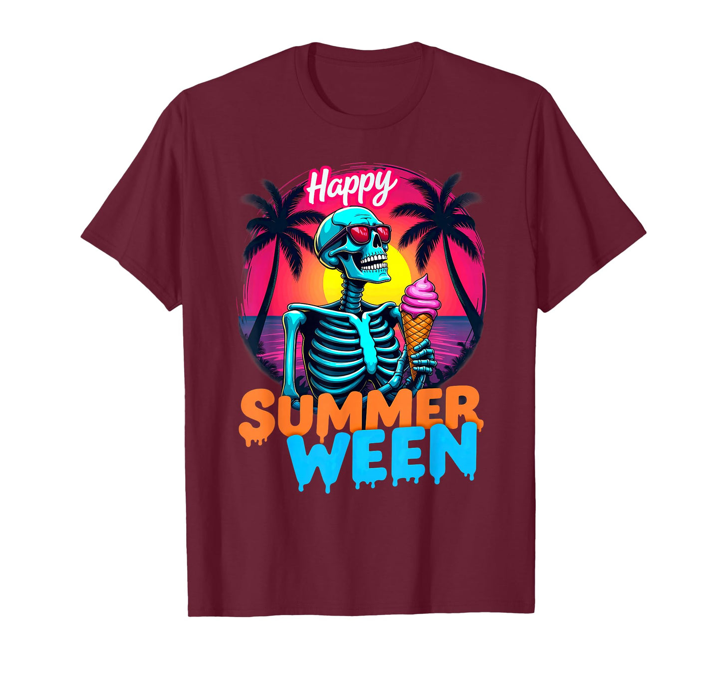 Summer Vacation Tropical Beach Skeleton Happy Summerween T-Shirt