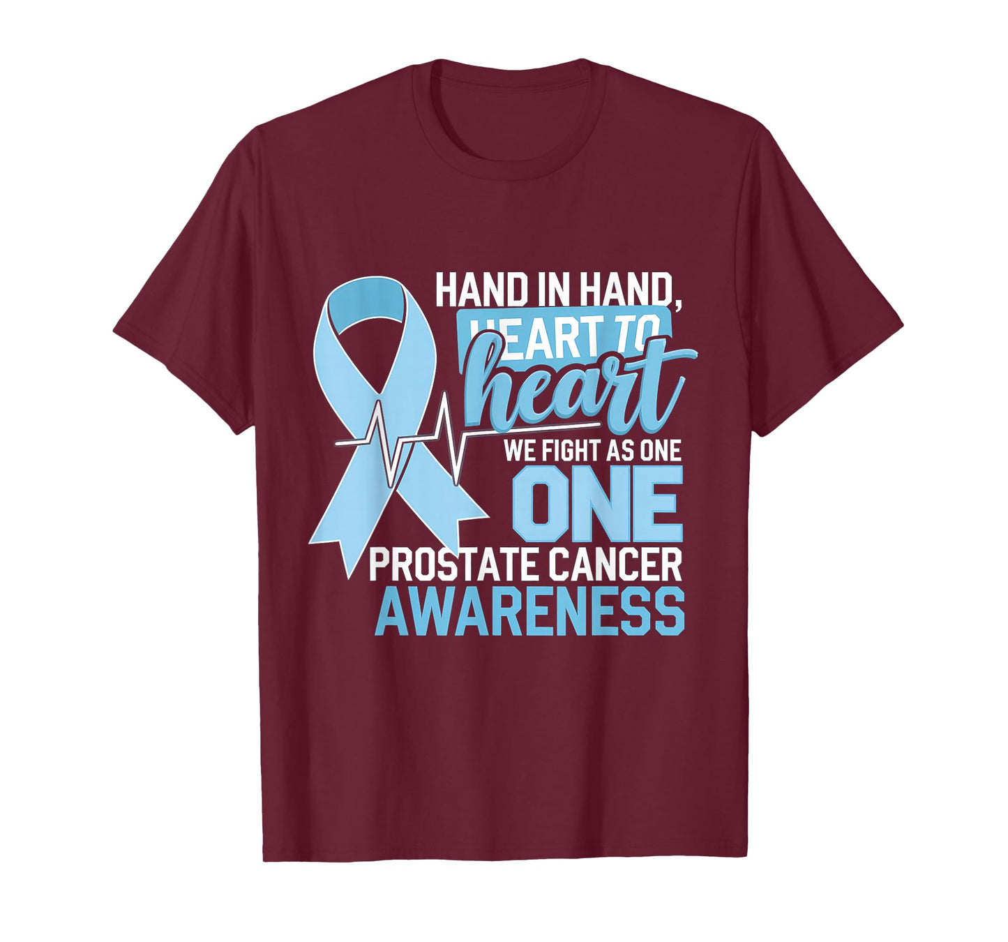 Prostate Cancer Awareness Heart To Heart Light Blue Ribbon T-Shirt