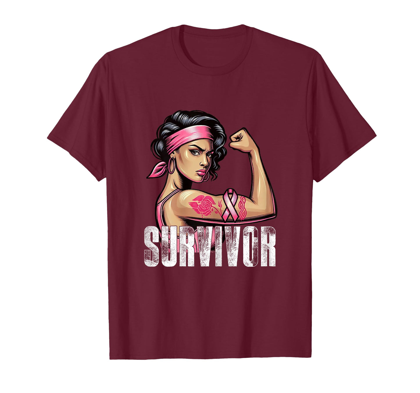 Breast Cancer Survivor Rosie Riveter Pink Awareness Women T-Shirt