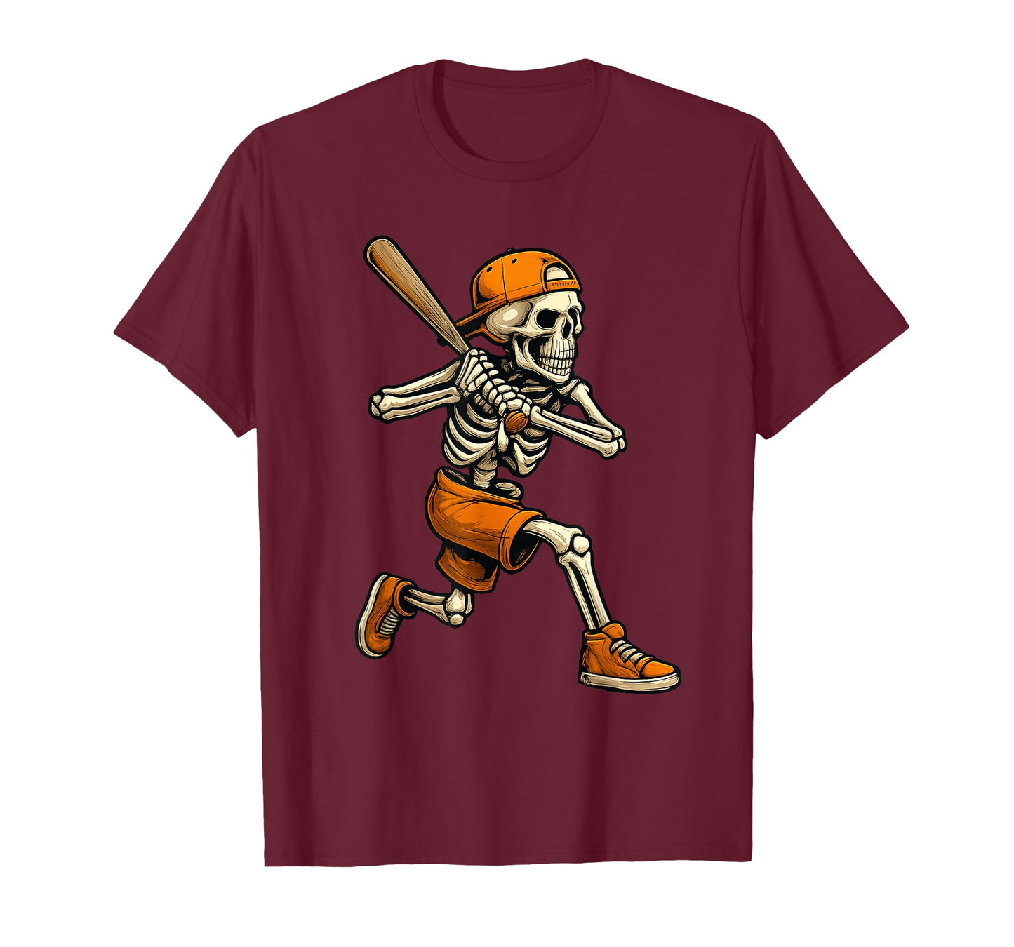 Scary Skeleton Batting Baseball Halloween Funny Costume Men T-Shirt