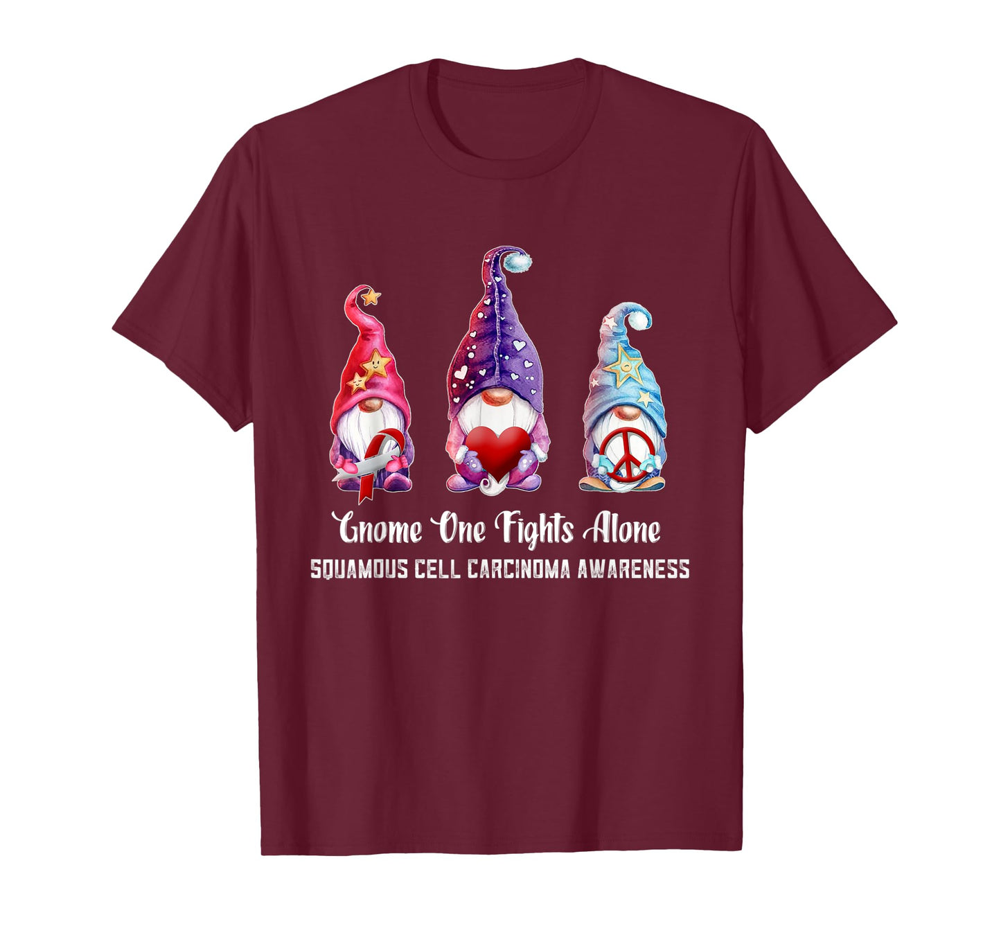 Gnome One Fights Alone Squamous Cell Carcinoma Awareness T-Shirt