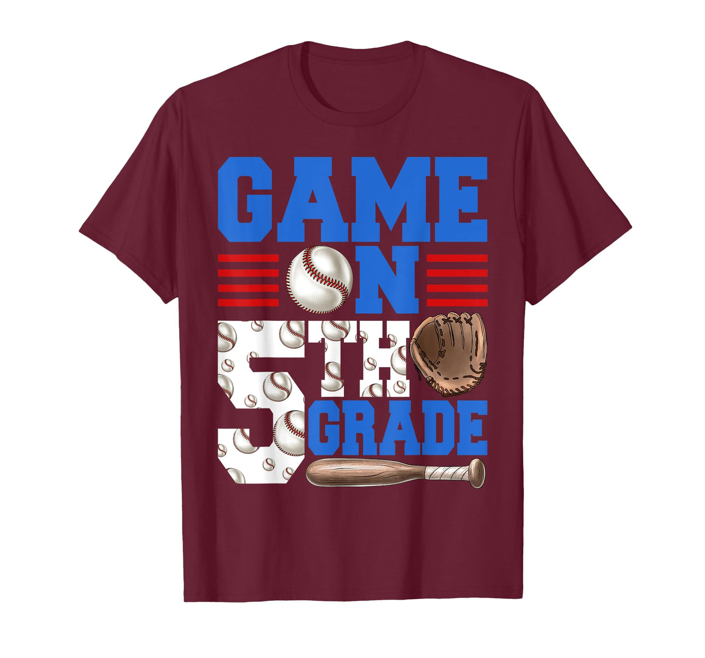 Game On 5th Grade With Baseball Player First Day Of School T-Shirt