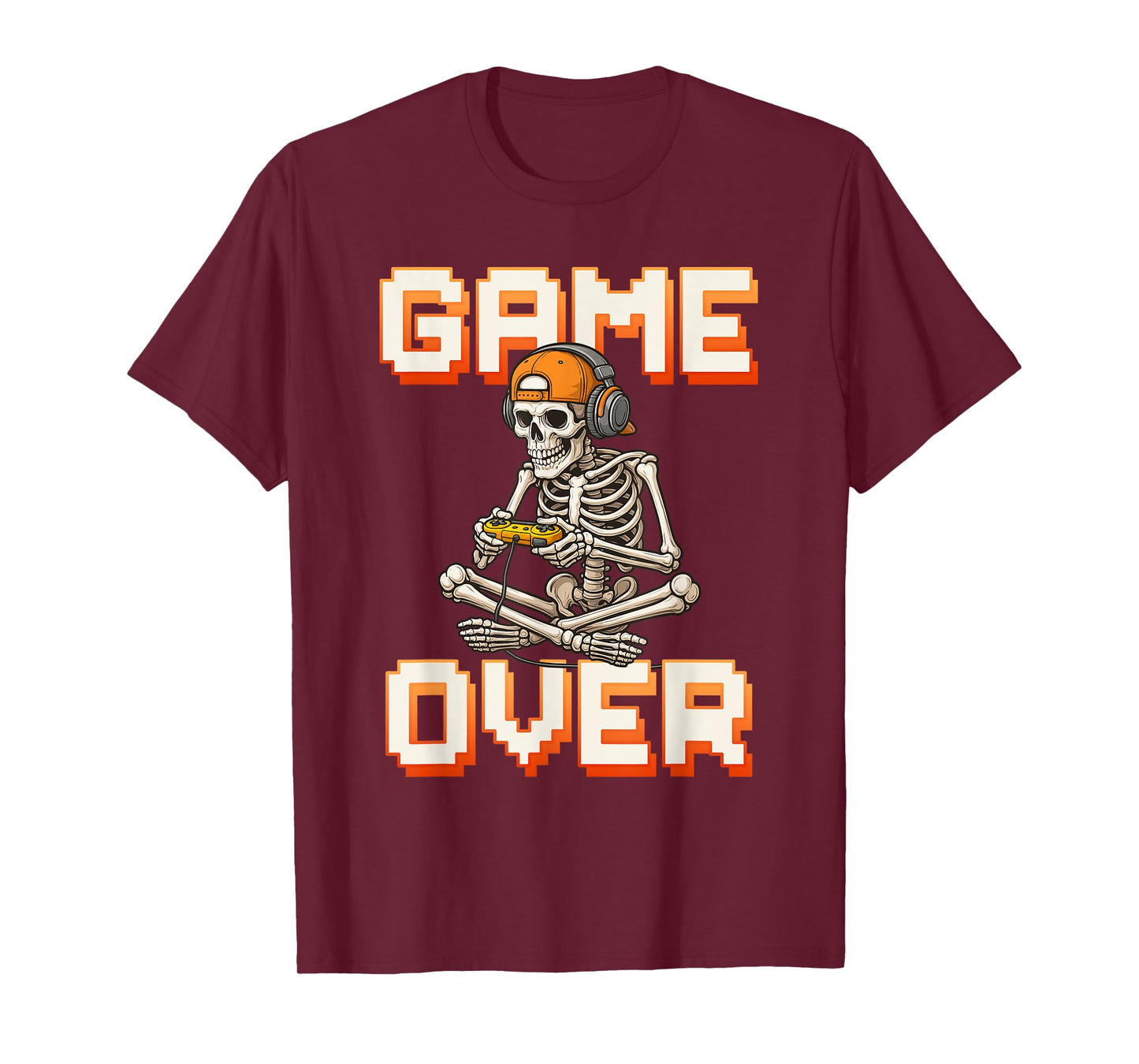 Halloween Skeleton Gamer Playing Video Gaming Game Over T-Shirt
