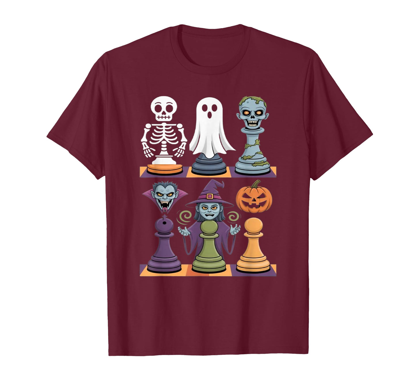 Halloween Chess Skeleton Ghost Zombie Vampire Witch Pumpkin T-Shirt