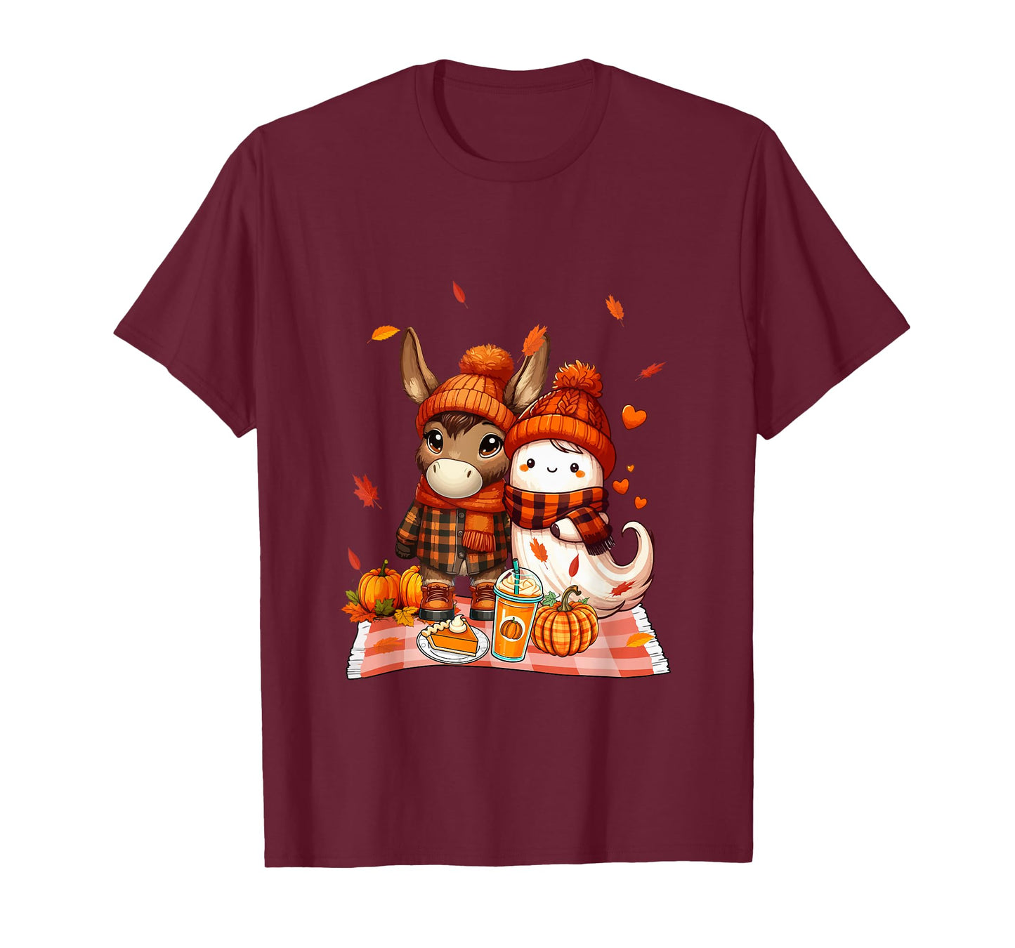 Mule with Boo Halloween Thanksgiving Fall Leaves Pumpkins T-Shirt