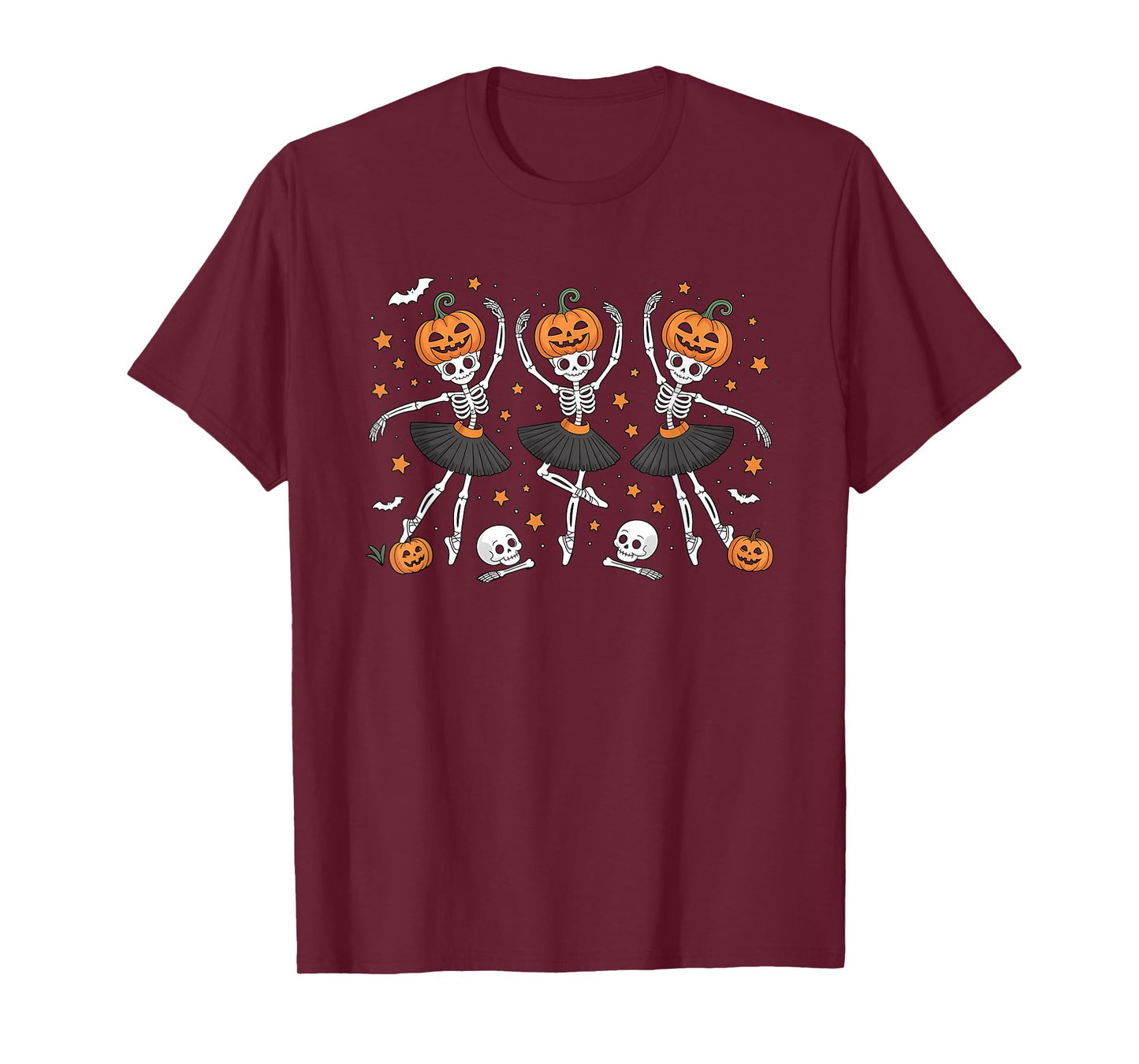 Ballet Pumpkin Skeleton Scary Men Women Boys Girl Halloween T-Shirt