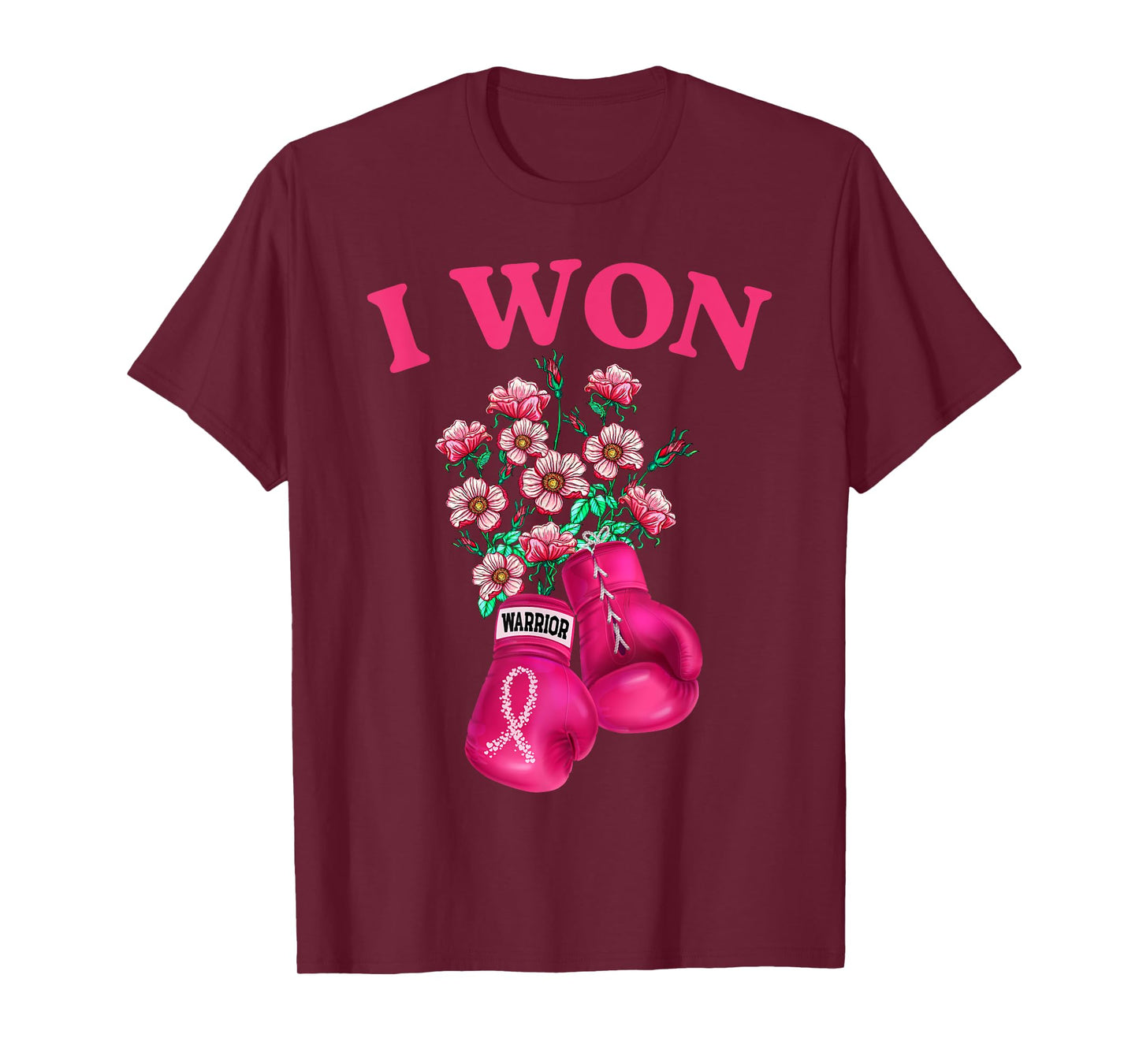 I Won Boxing Gloves Survivor Pink Ribbon Breast Cancer T-Shirt
