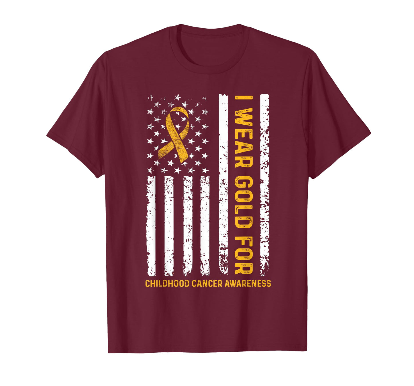 I Wear Gold for Childhood Cancer Awareness Us Flag Ribbon T-Shirt