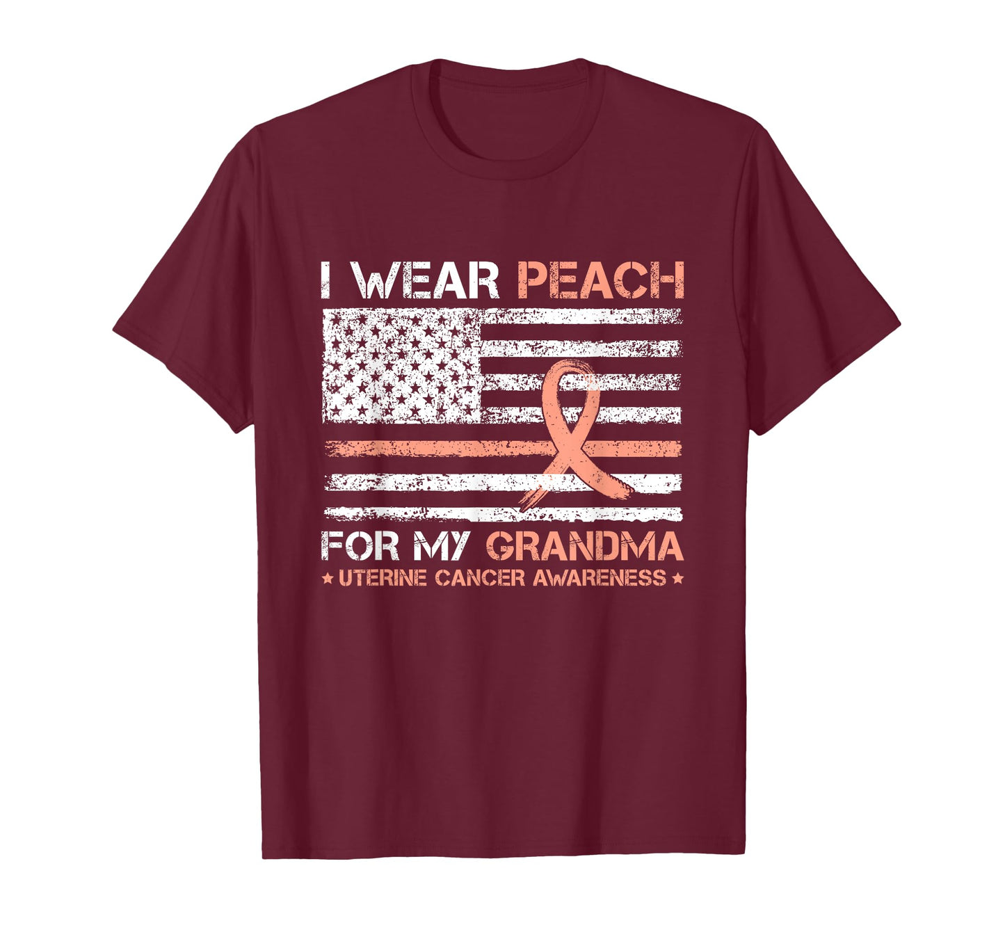 I Wear Peach For My Grandma Uterine Cancer Awareness US Flag T-Shirt
