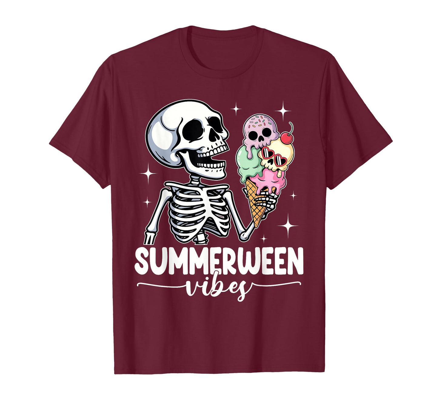 Summerween Vibes Skeleton Halloween Summer Beach Vacation T-Shirt