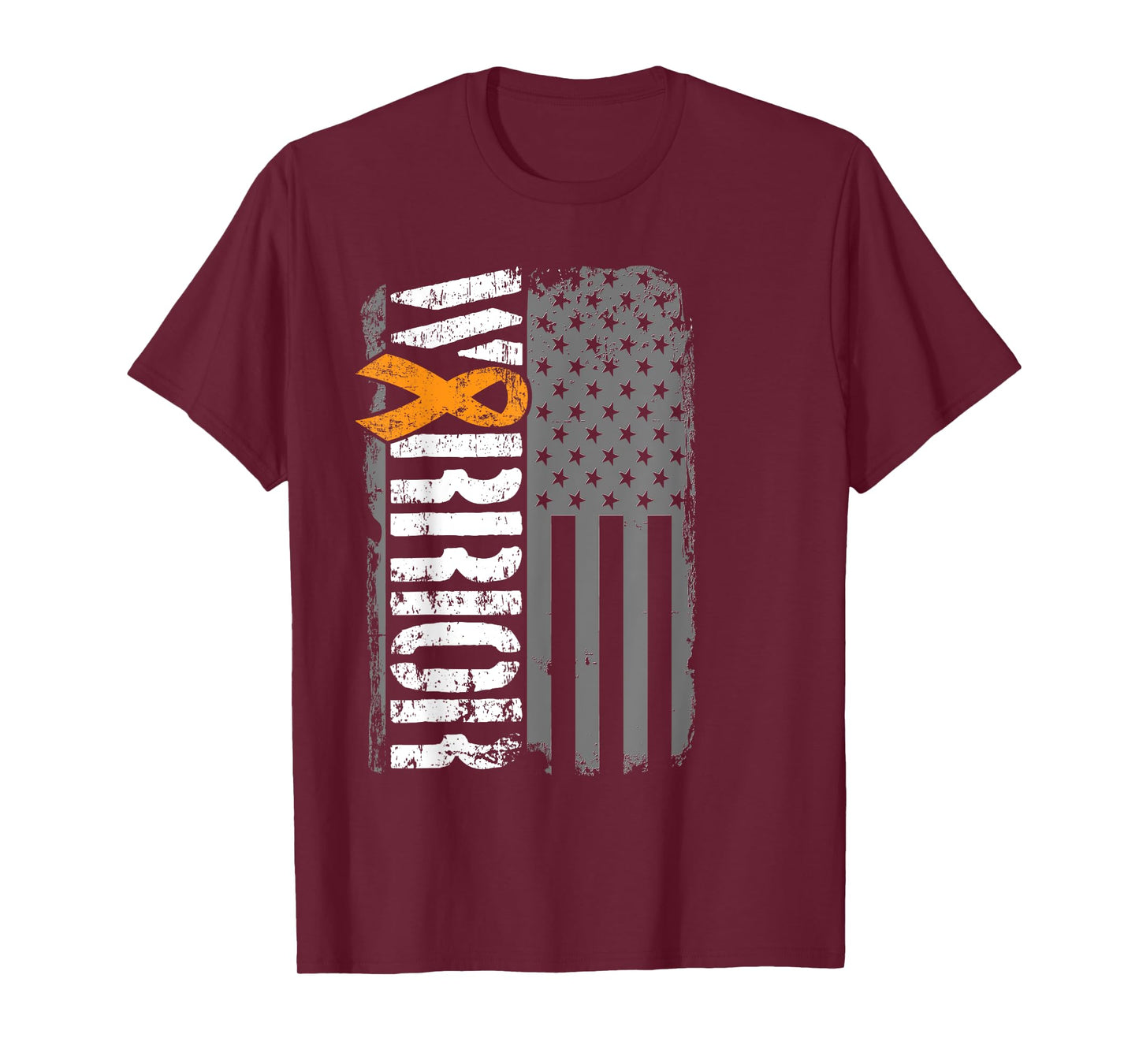 Kidney Cancer Warrior - Sideways Awareness Ribbon USA Flag T-Shirt