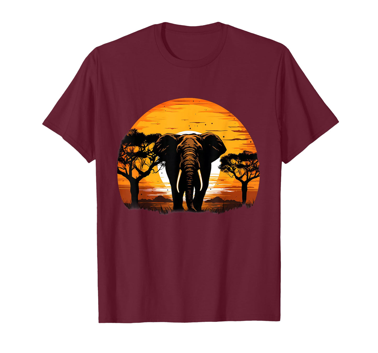 Elephant Safari Sunset Colorful Savanna Artwork Nature T-Shirt