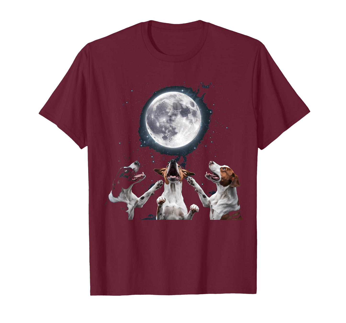 Three Dogs Howling at the Moon Under a Starry Night Sky T-Shirt