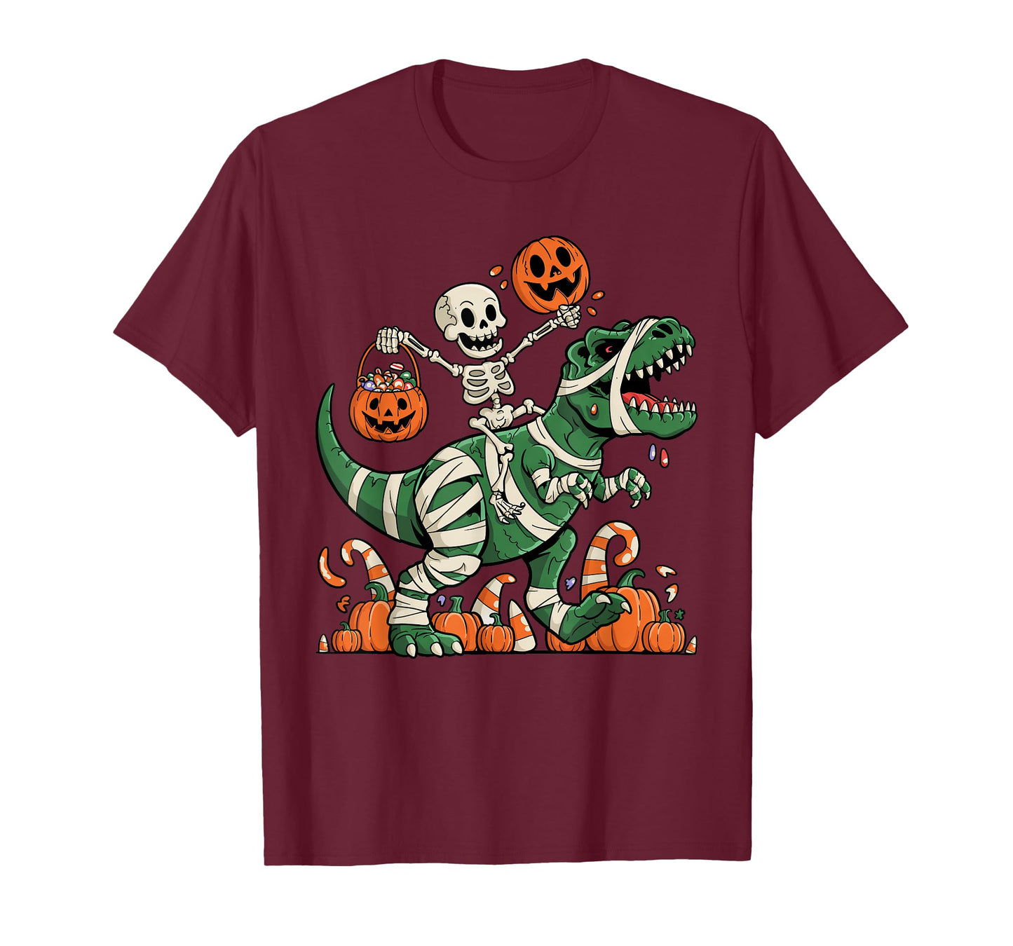 Halloween Skeleton Riding Dinosaur Trick or Treat Kids Boys T-Shirt