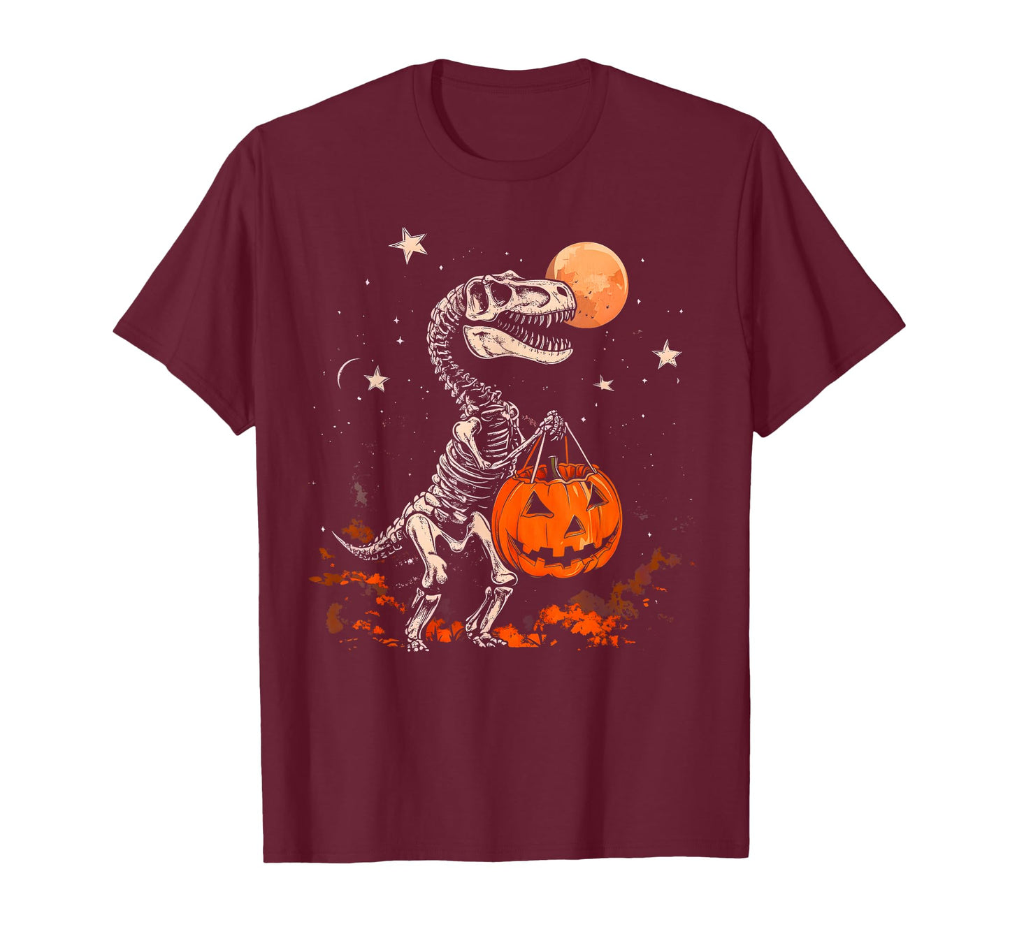 Spooky T Rex Dinosaur Skeleton Halloween Pumpkin Moon Night T-Shirt