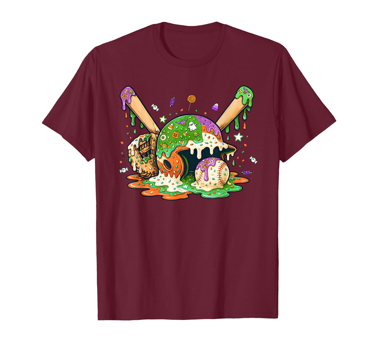 Baseball Ice Cream Drip Halloween Baseball Drip for Boys T-Shirt