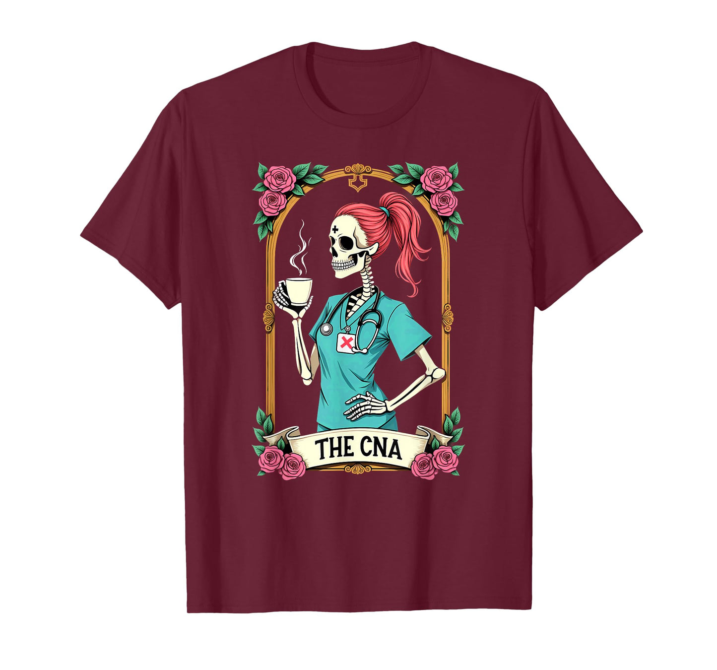 Gothic Tarot Card Skeleton CNA Nurse Coffee Halloween T-Shirt