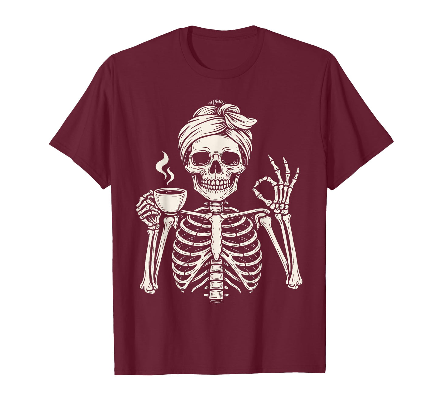 Halloween Skeleton Messy Bun Coffee Funny Costume Mom Women T-Shirt