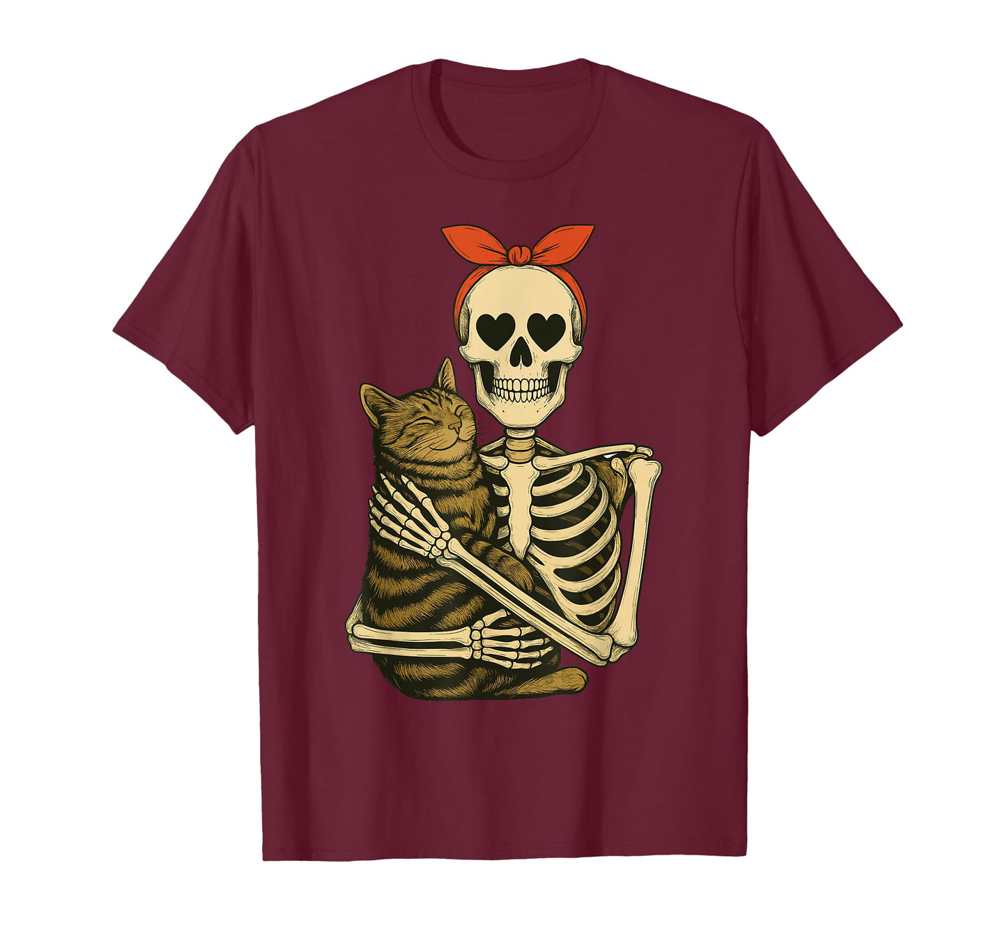 Skeleton Hugging Cat Halloween Bandana Shirt T-Shirt
