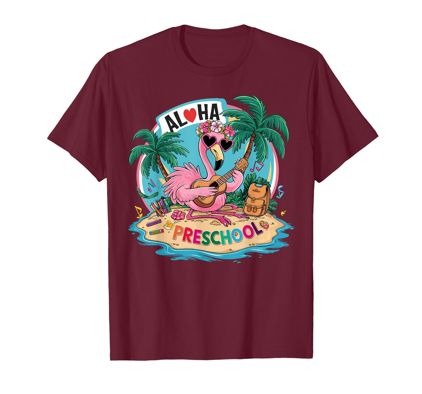 Aloha Preschool Flamingo Hawaii Back to School Kids Girl T-Shirt