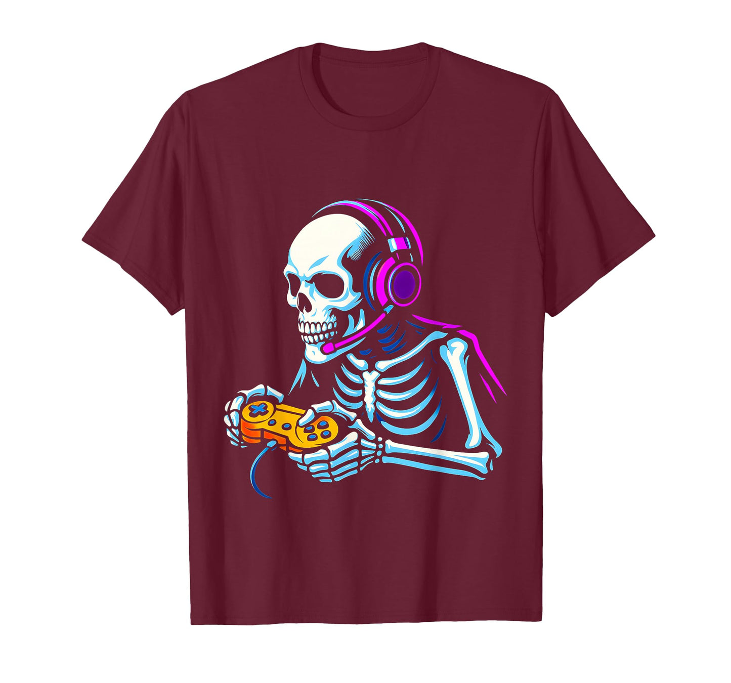 Halloween Skeleton Gamer Video Gaming Boys Men Kids Tees T-Shirt